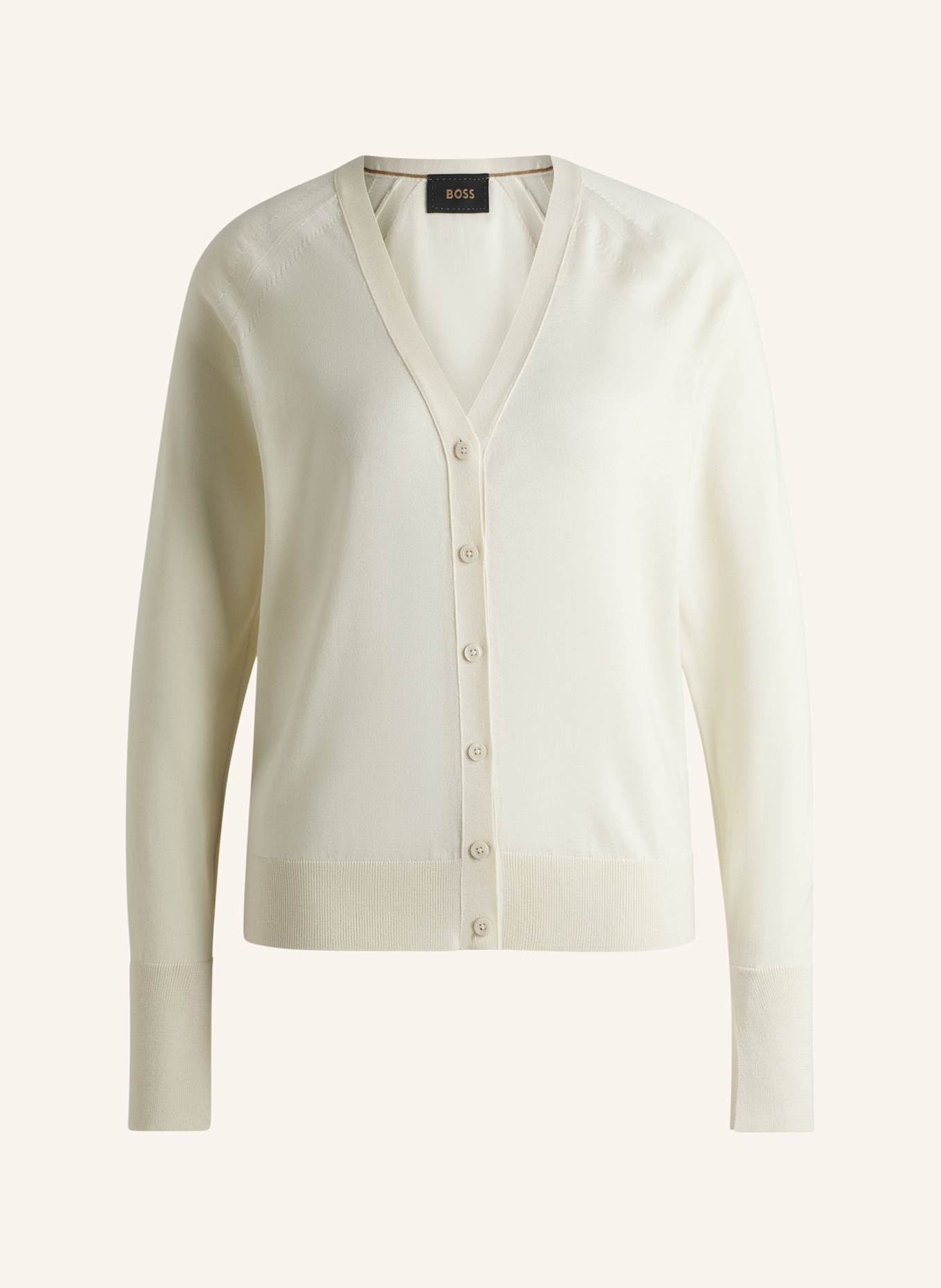 BOSS Strickjacke FLARIMENA Relaxed Fit: WEISS