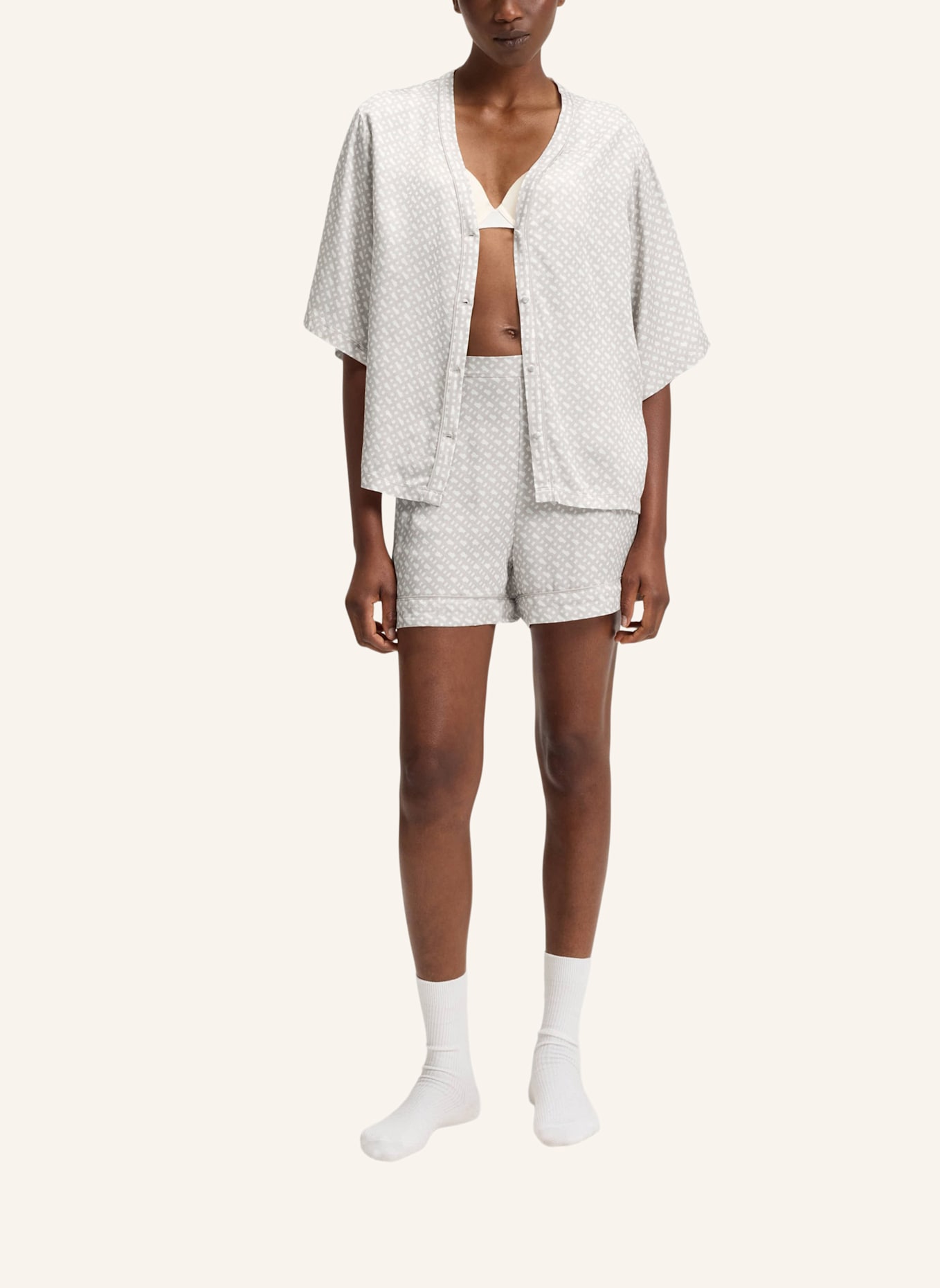 BOSS Pyjamas Unterteil SATEEN AOP_SHORTS: BEIGE