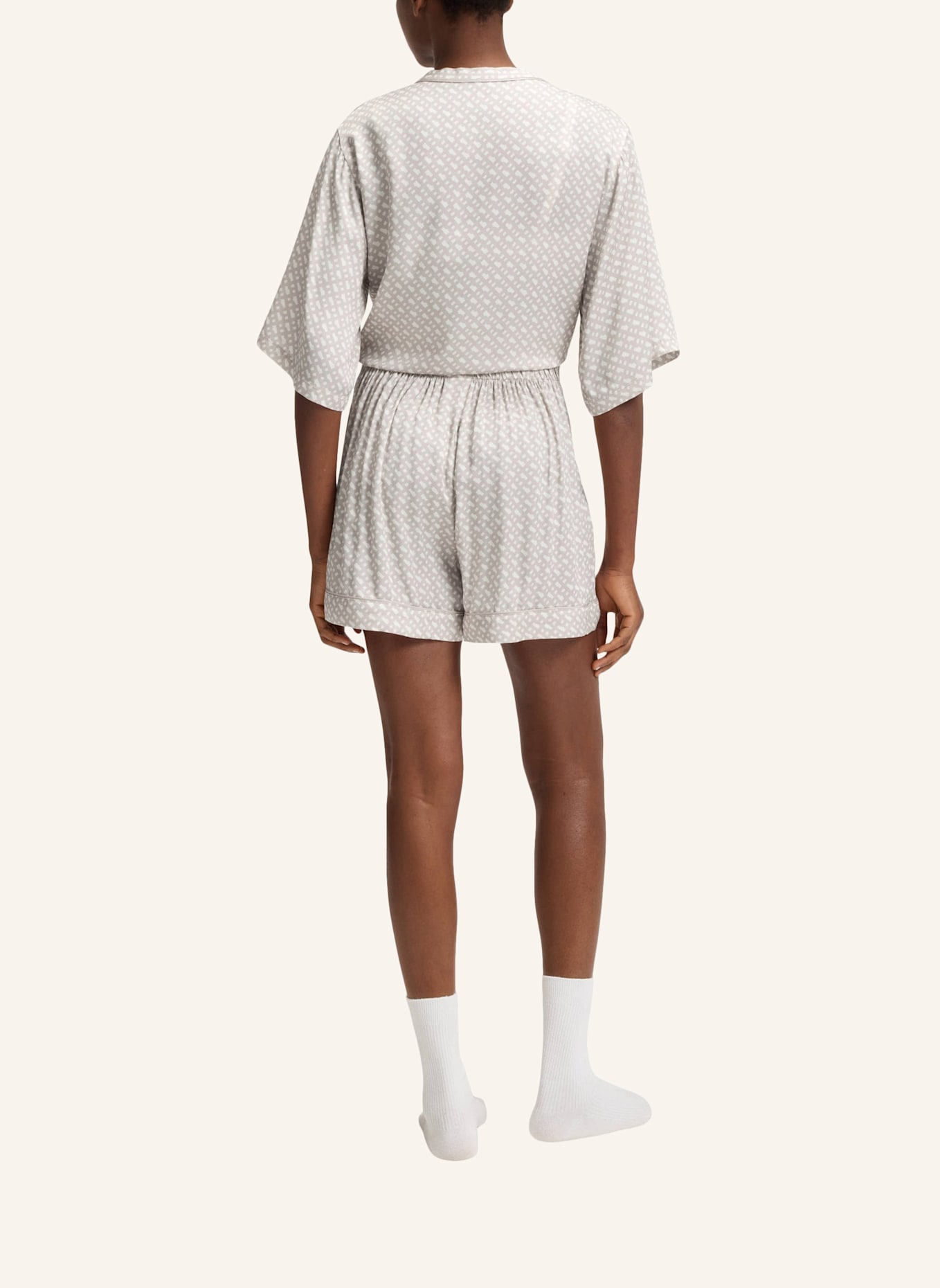 BOSS Pyjamas Unterteil SATEEN AOP_SHORTS: BEIGE