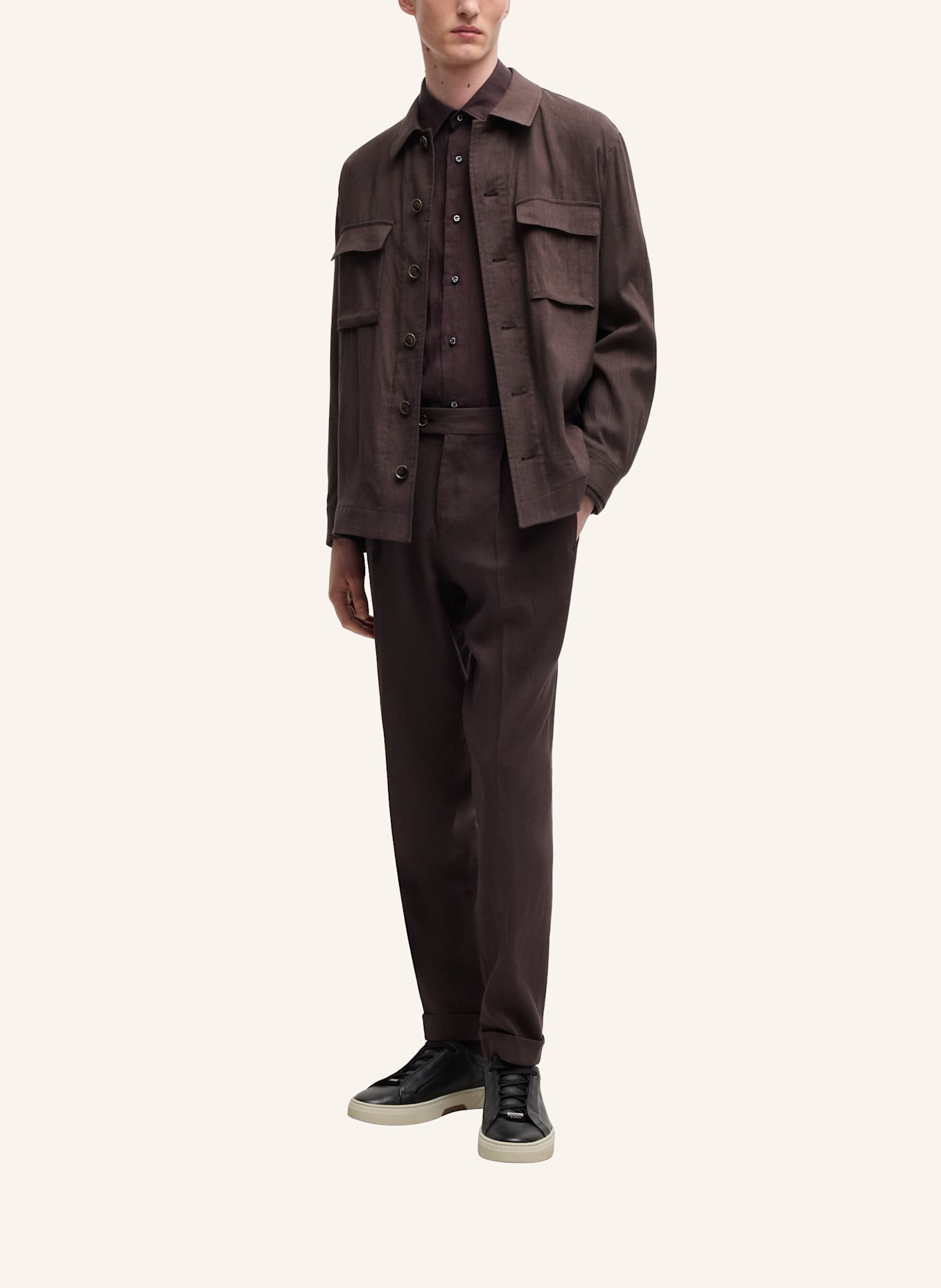 BOSS Business Hose L-PEET-PLEAT-252 Regular Fit: DUNKELBRAUN