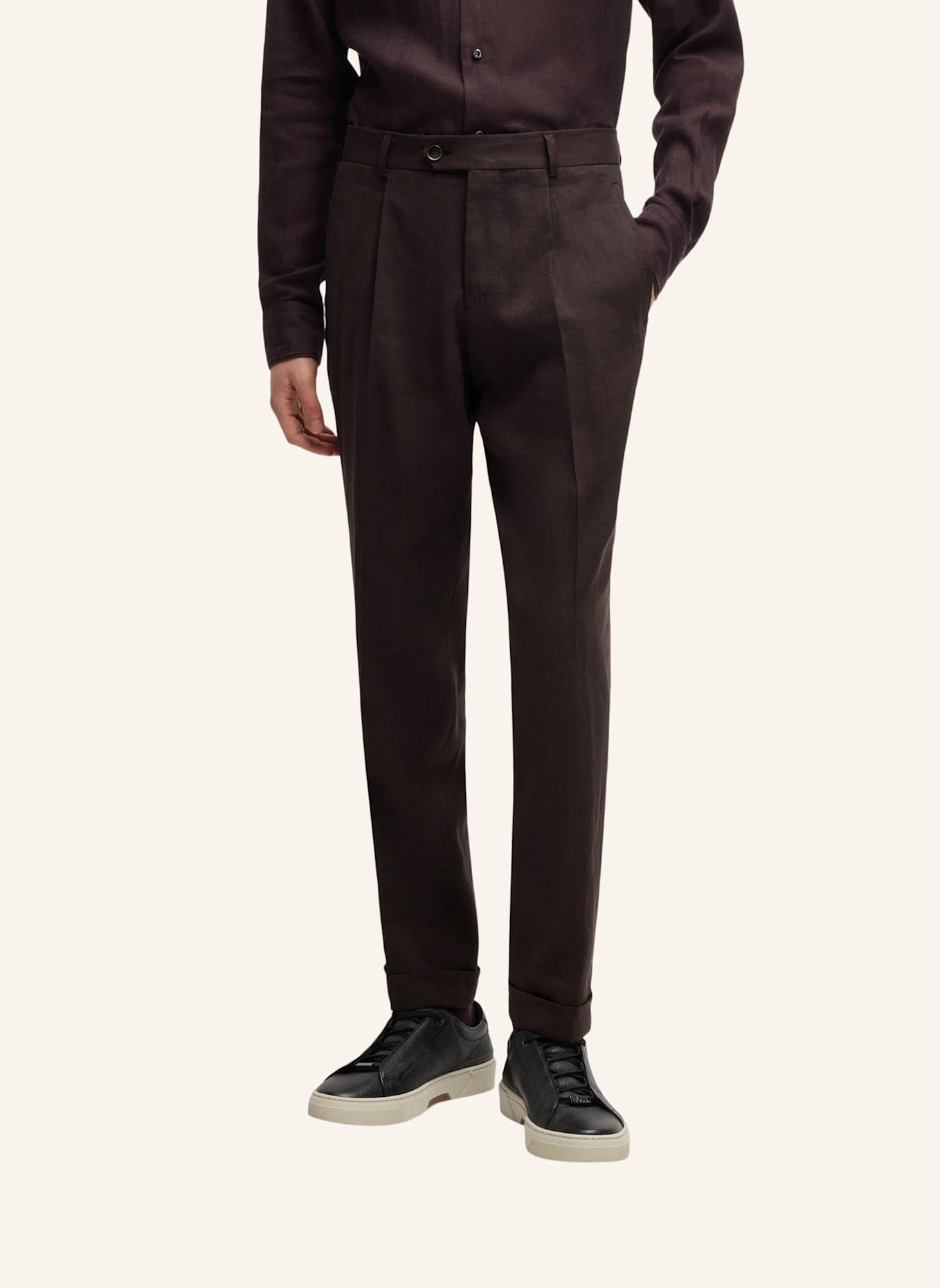 BOSS Business Hose L-PEET-PLEAT-252 Regular Fit: DUNKELBRAUN