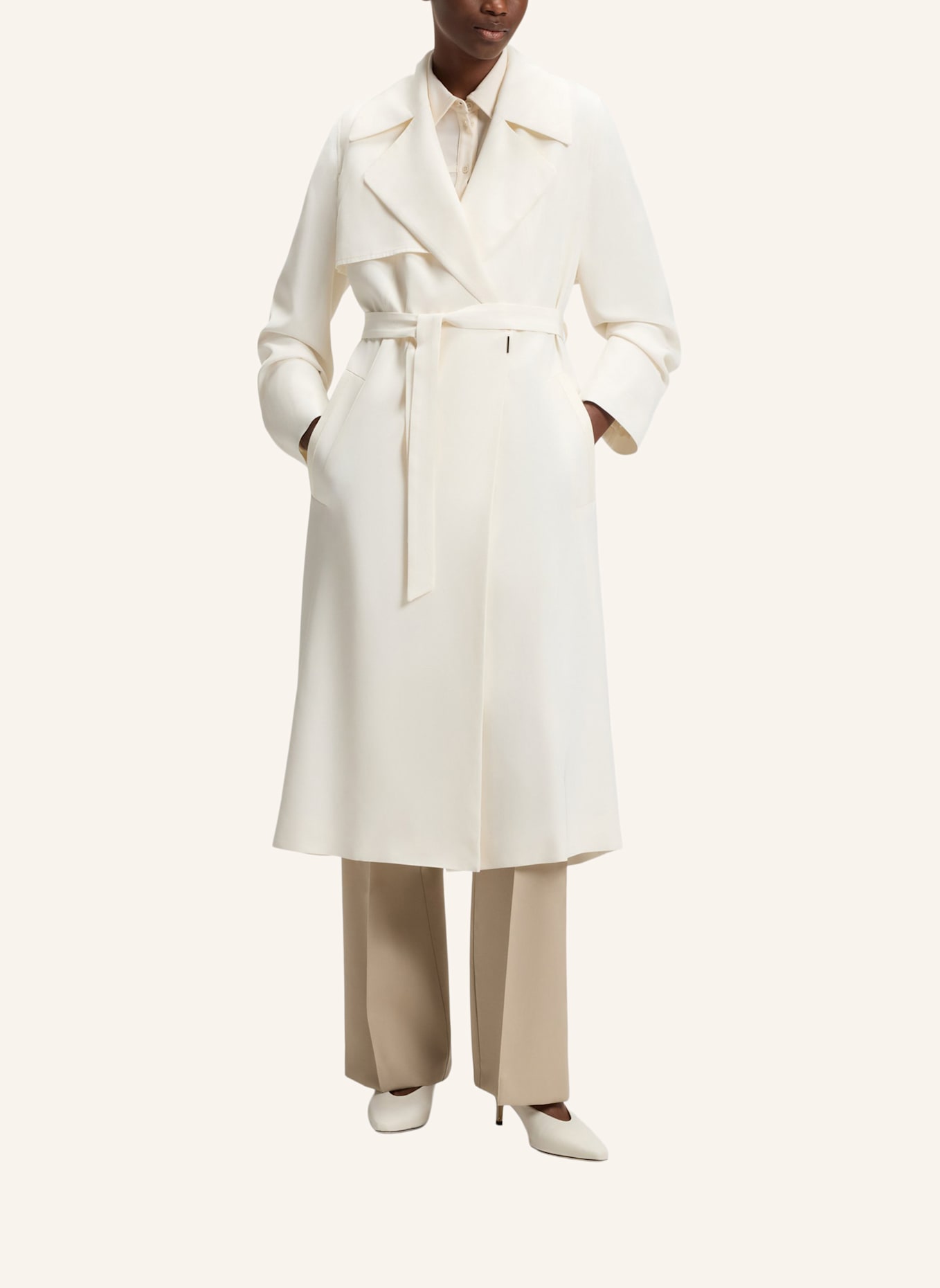 BOSS Klassischer Mantel CALISSYA Regular Fit: WEISS