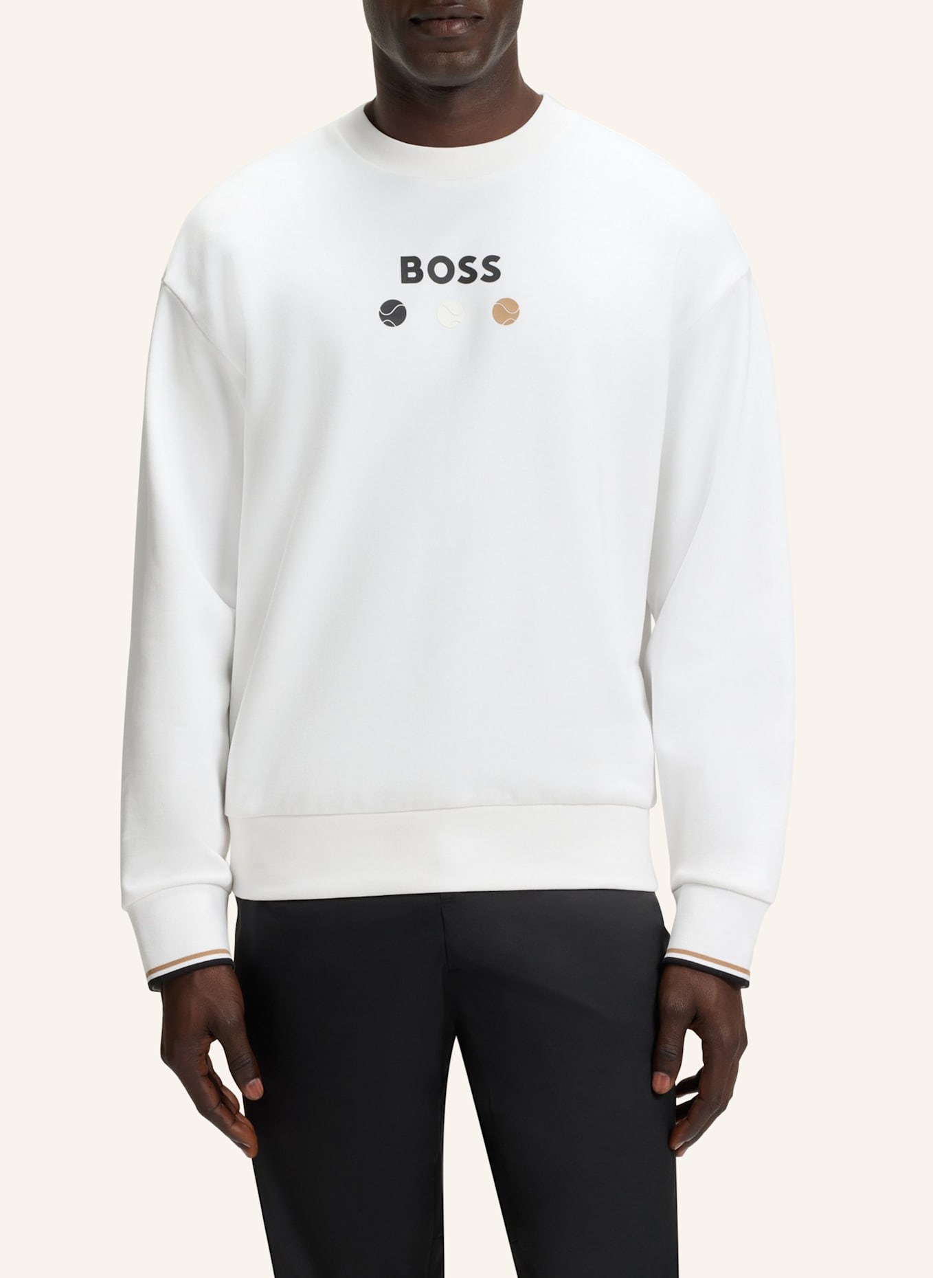 BOSS Sweatshirt CREW BOSS OPEN 25 Relaxed Fit: WEISS
