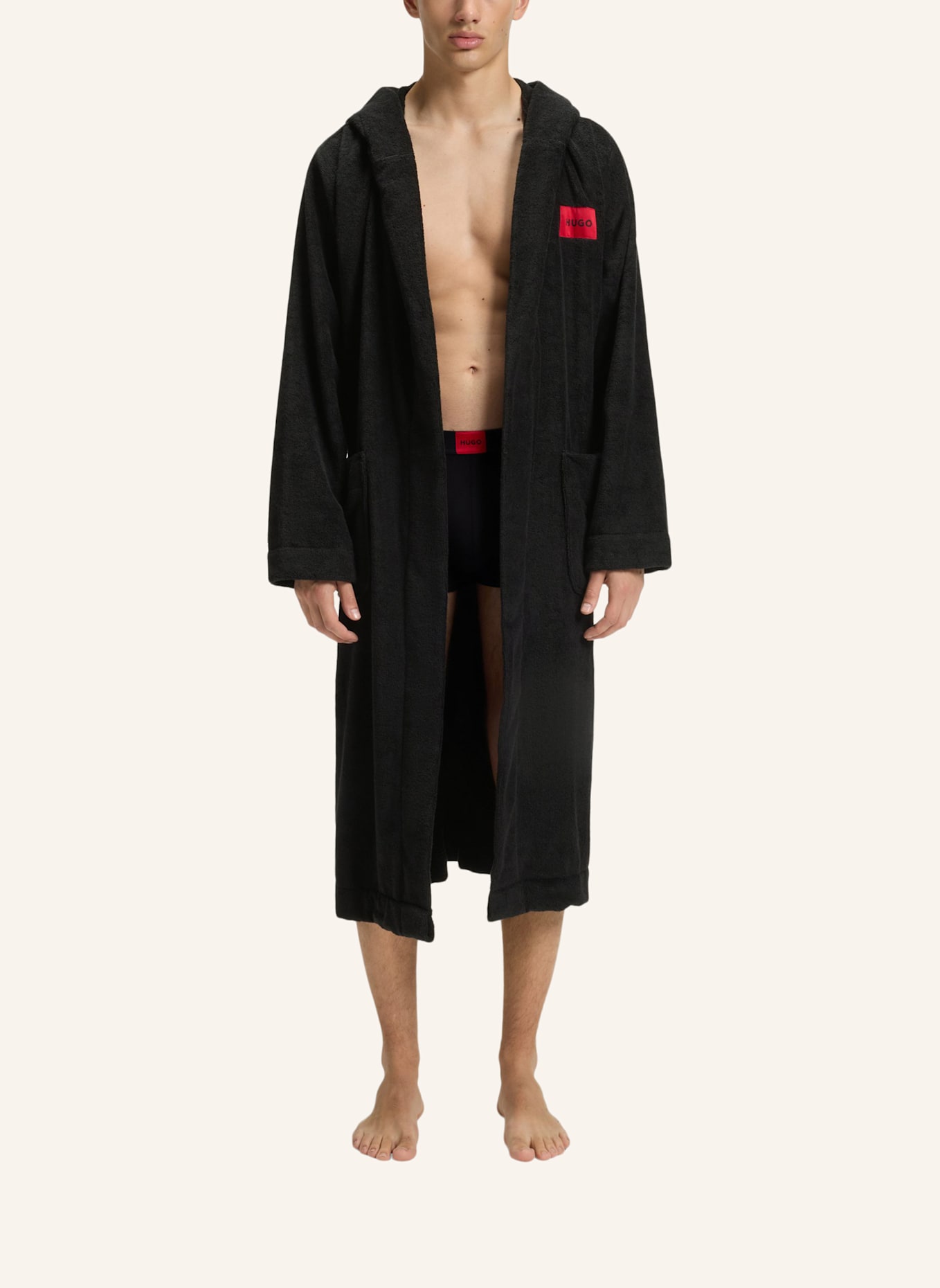HUGO Morgenmantel TERRY GOWN HOODED: SCHWARZ