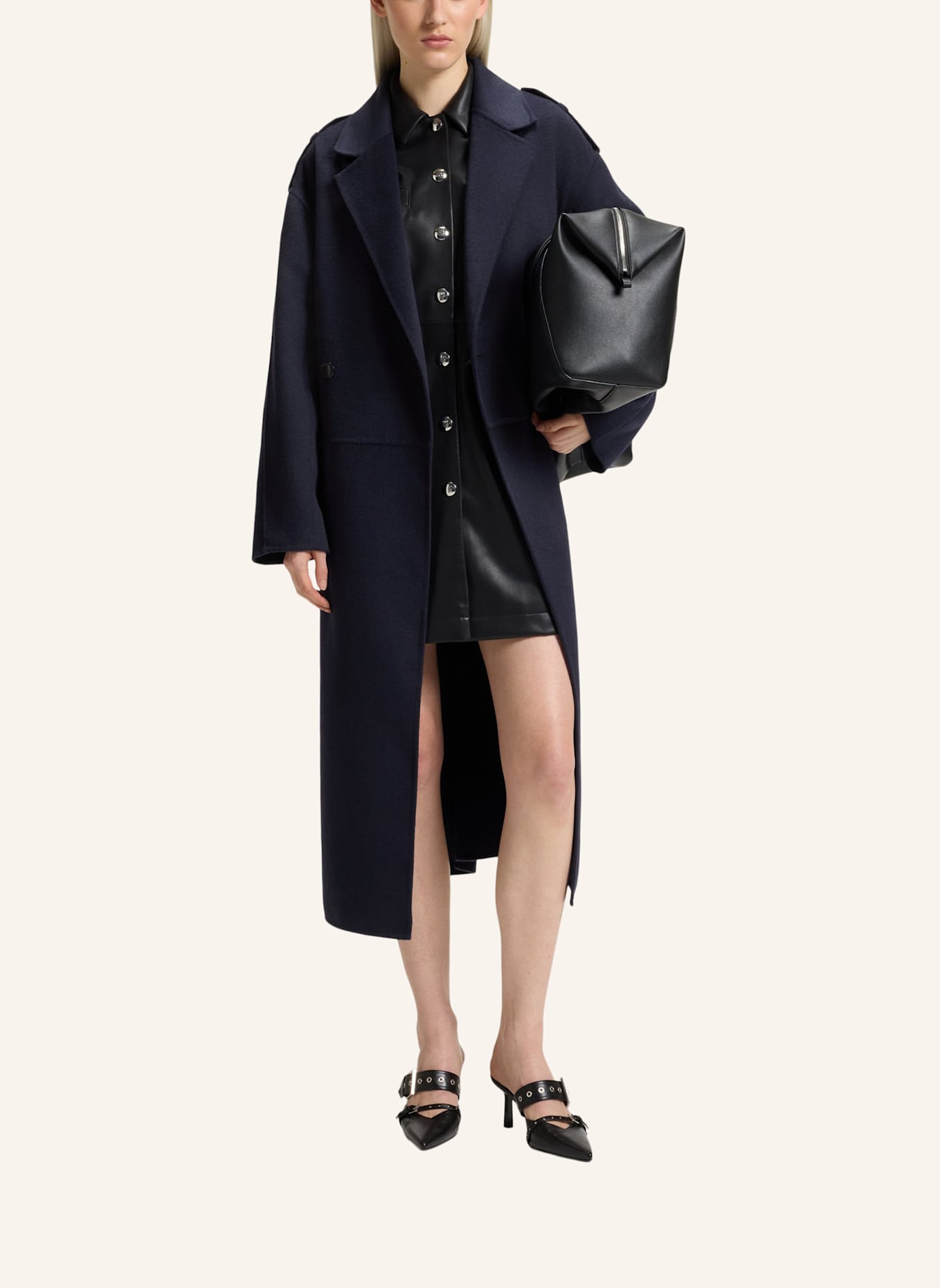 HUGO Klassischer Mantel MELUMA-1_DF Oversize Fit: DUNKELBLAU