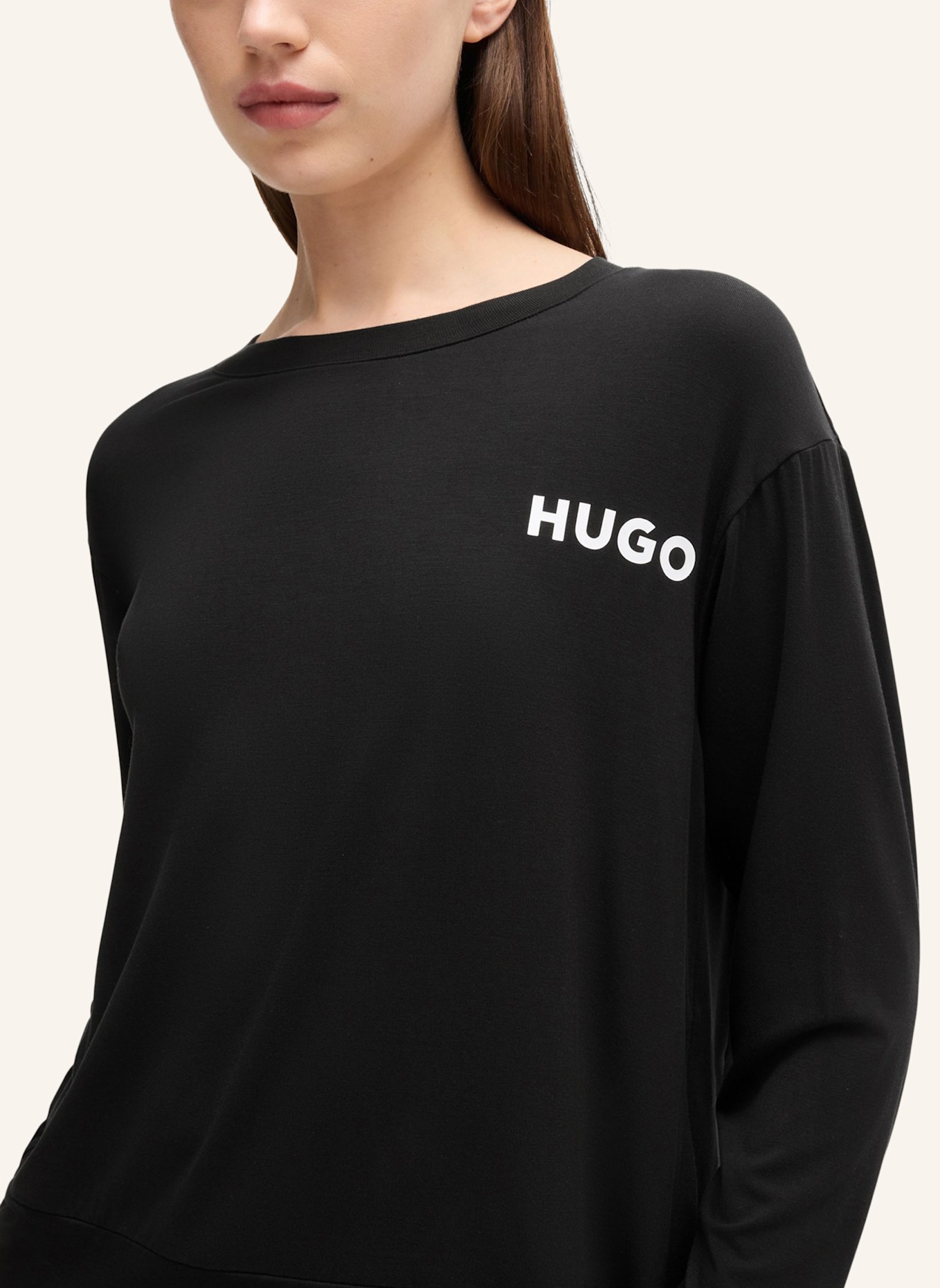 HUGO Pyjama-Oberteil UNITE_LS-SHIRT Relaxed Fit: SCHWARZ
