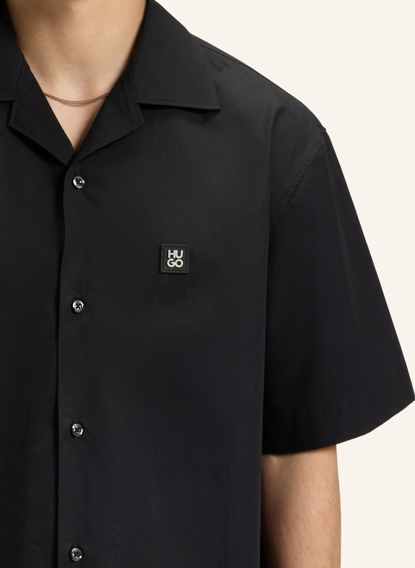 HUGO Casual Hemd ESPINO Oversize Fit: SCHWARZ