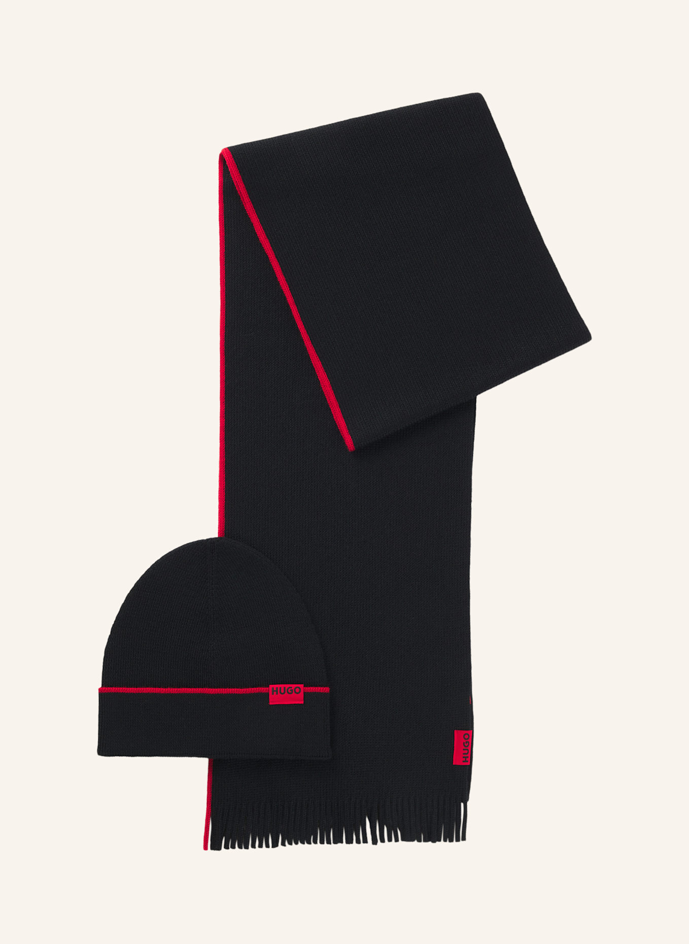 HUGO Strickschal ZASCHEL SET: SCHWARZ