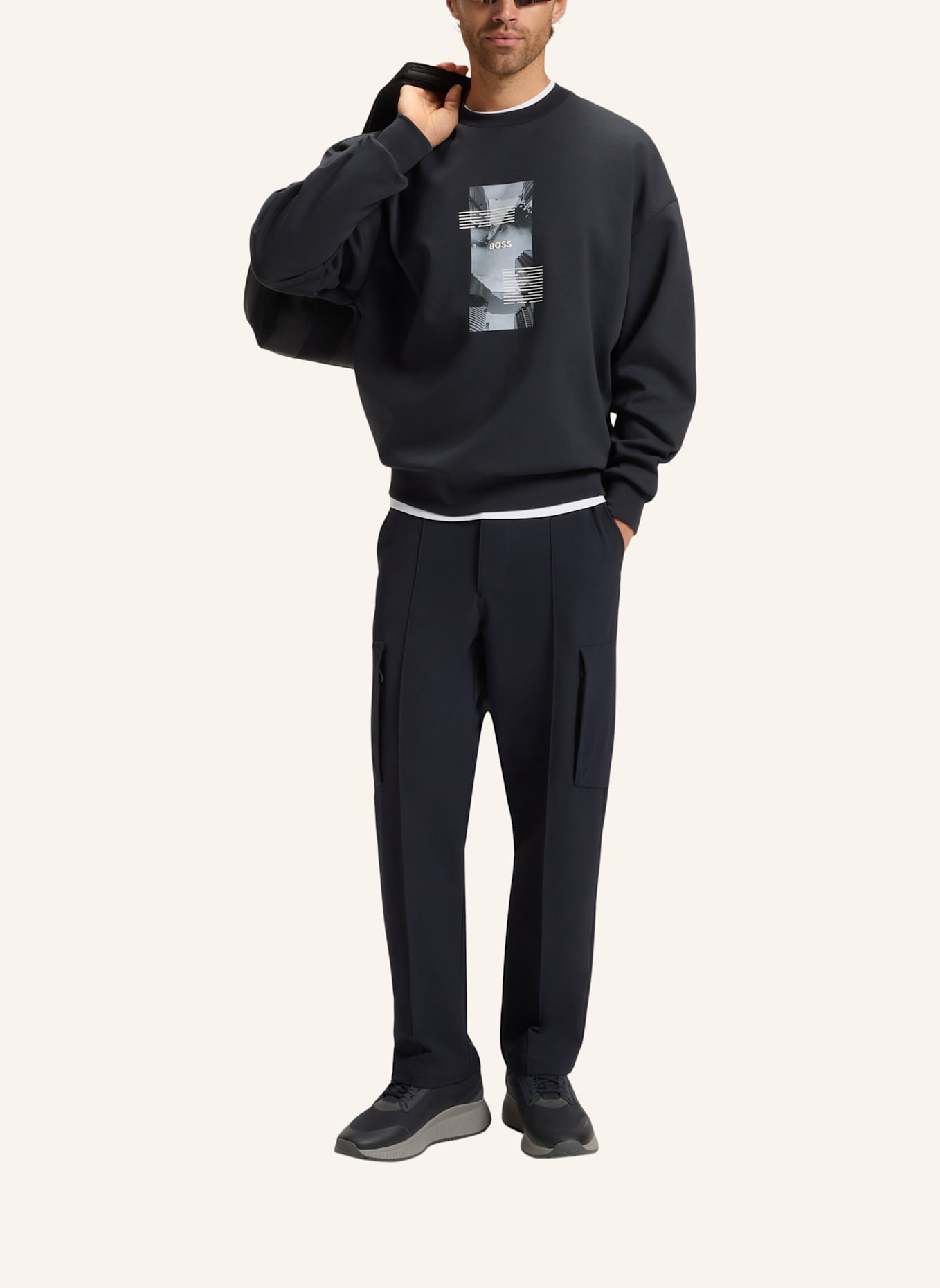 BOSS Sweatshirt STENSON ZONE Oversize Fit: DUNKELBLAU