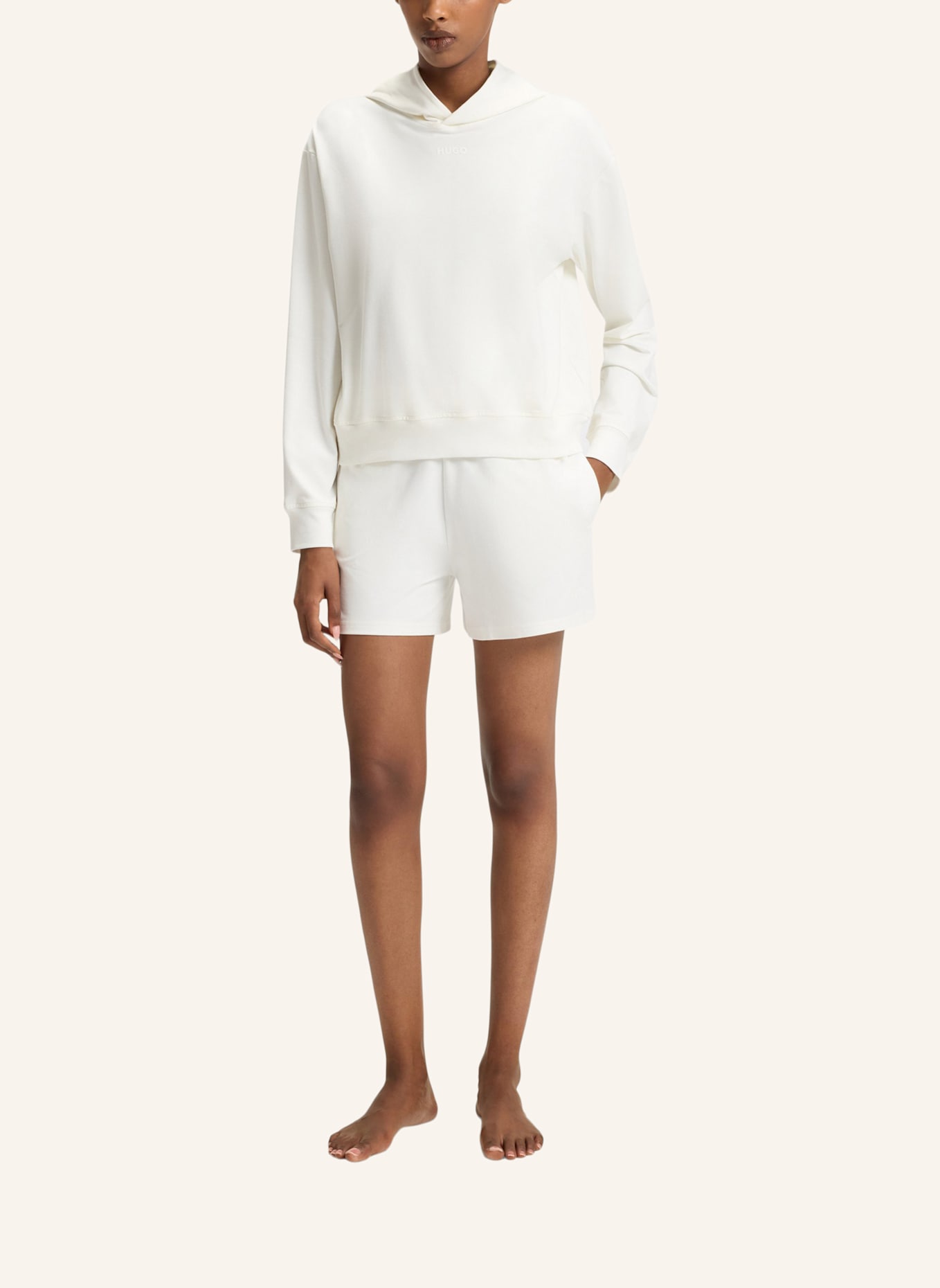 HUGO Loungewear Oberteil SHUFFLE_HOODIE Relaxed Fit: WEISS