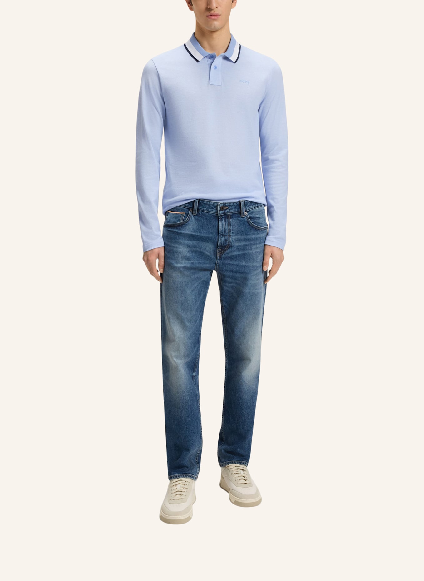 BOSS Poloshirt PEOXFORDLONG_1 Regular Fit: HELLBLAU