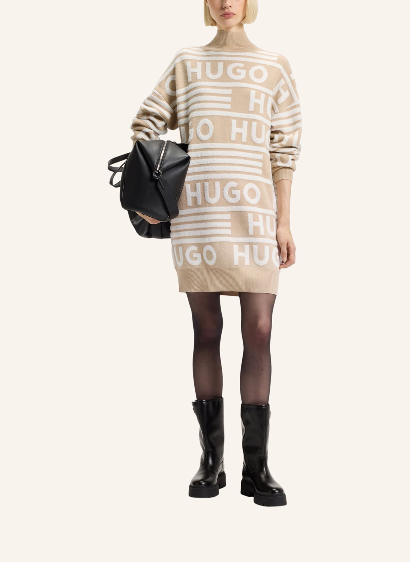 HUGO Gestricktes Kleid SISMINY Oversize Fit: BEIGE