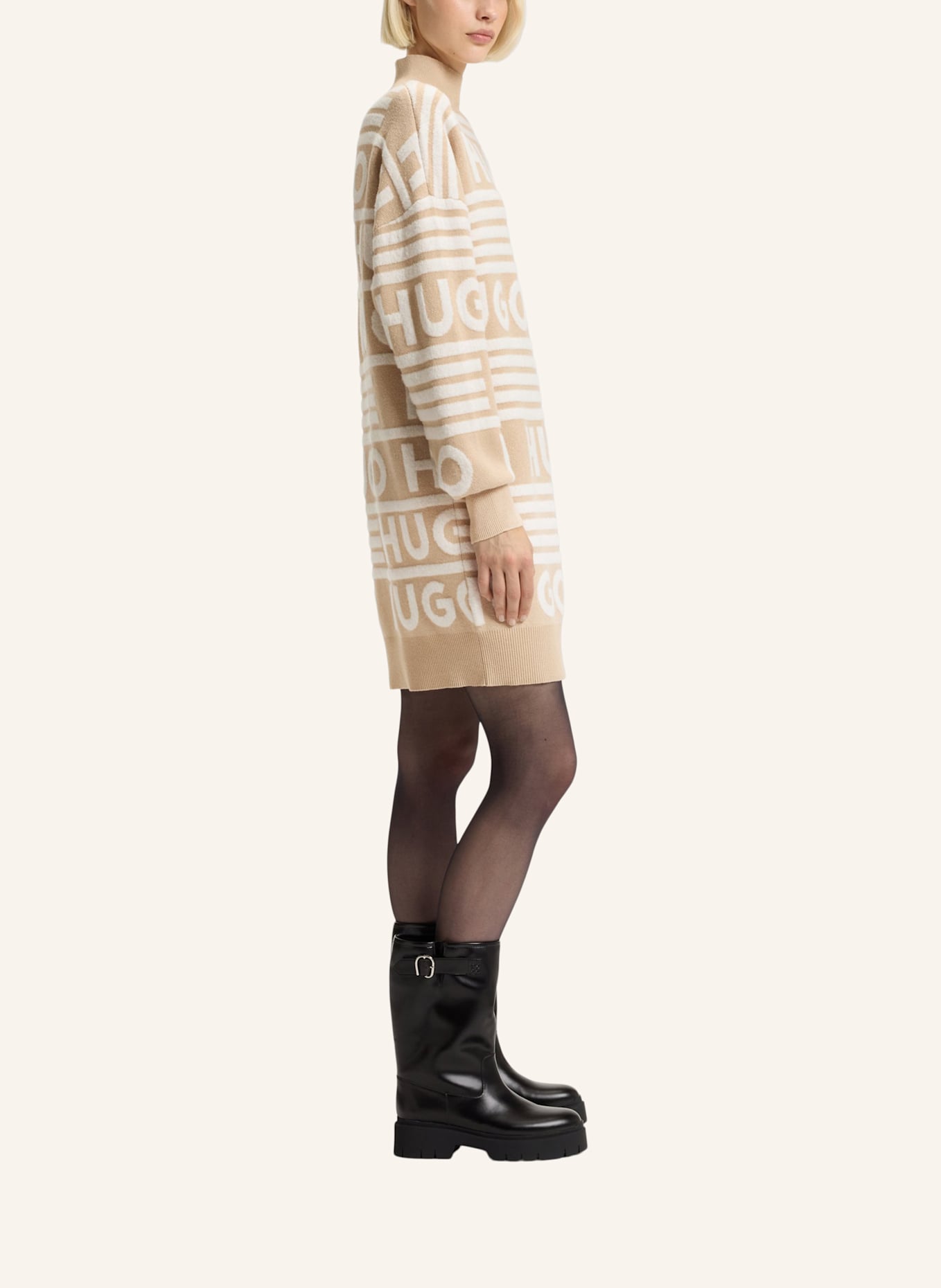 HUGO Gestricktes Kleid SISMINY Oversize Fit: BEIGE