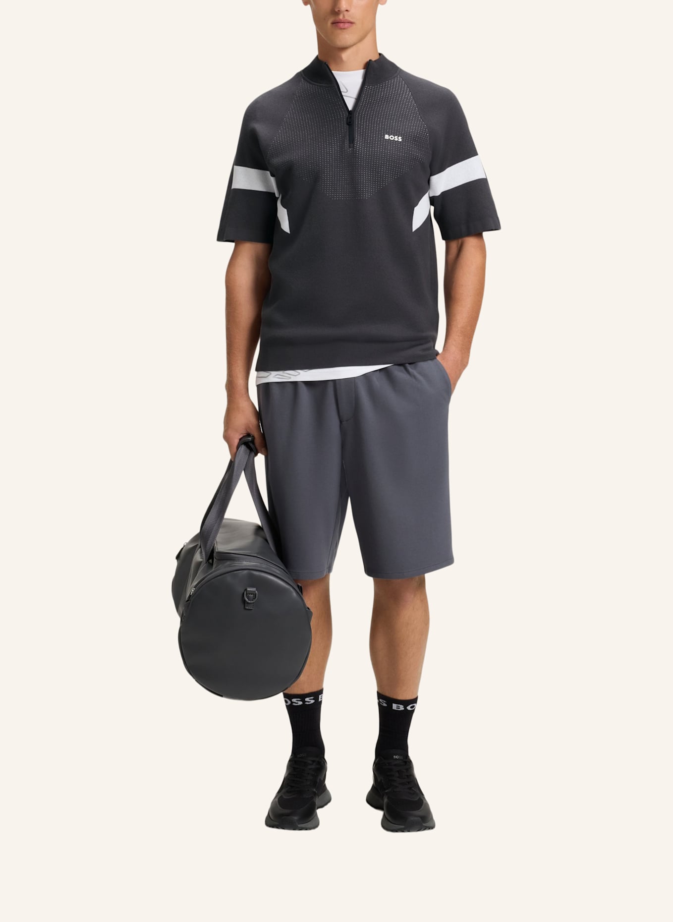 BOSS Pullover K_TENNIS RETRO QZ Relaxed Fit: DUNKELGRAU