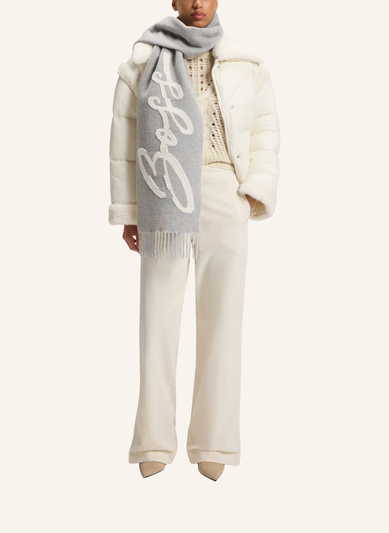 BOSS Gewebter Schal CECY_28*196: HELLGRAU