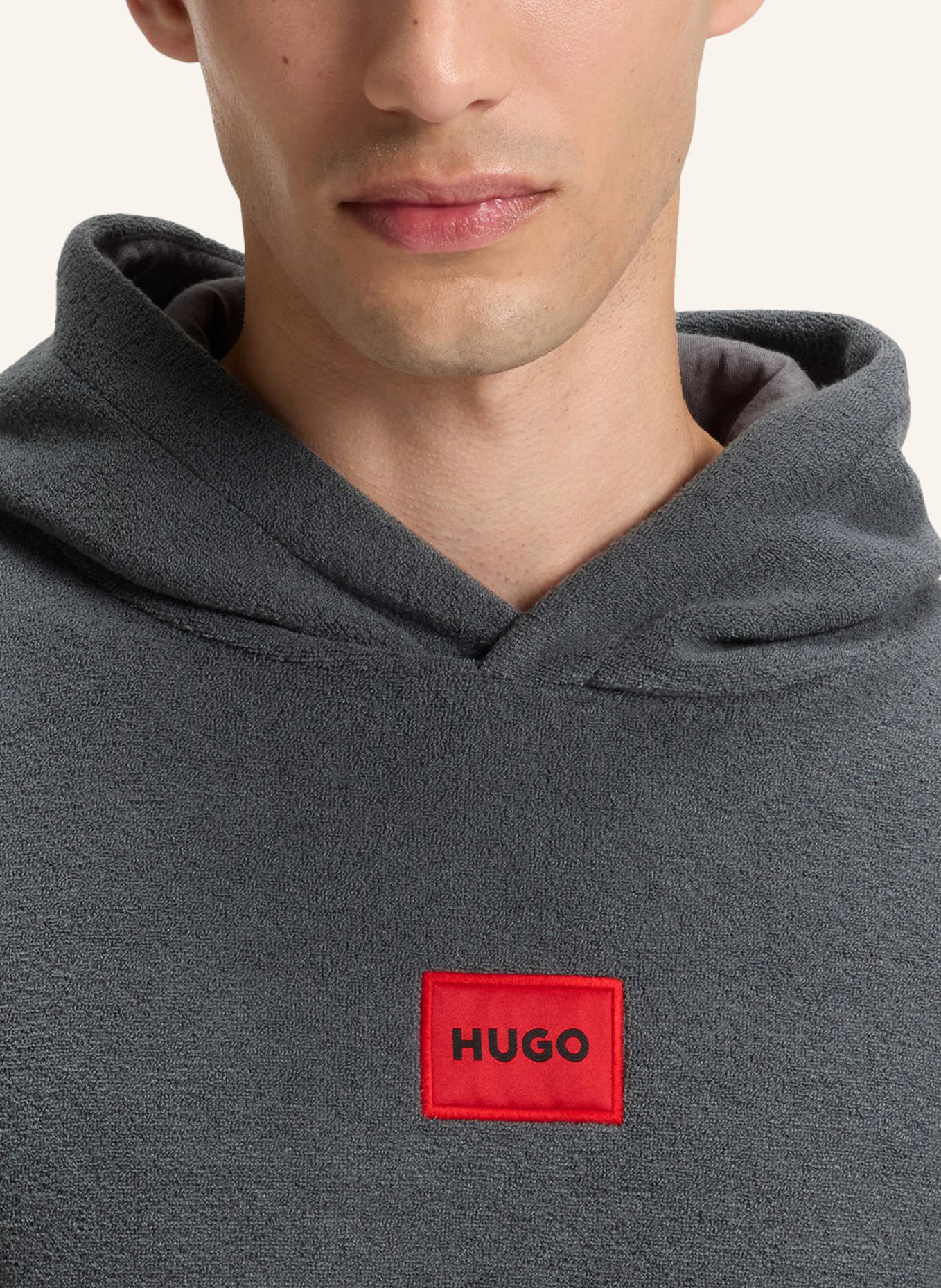 HUGO Loungewear Oberteil TERRY HOODIE Relaxed Fit: DUNKELGRAU