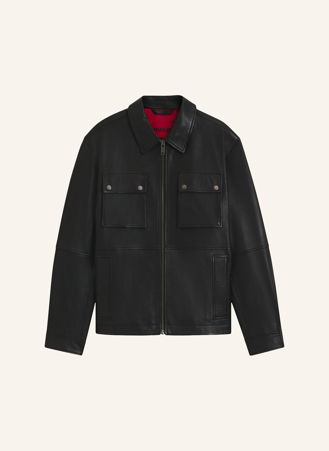 HUGO Lederjacke LEMNI Regular Fit: SCHWARZ