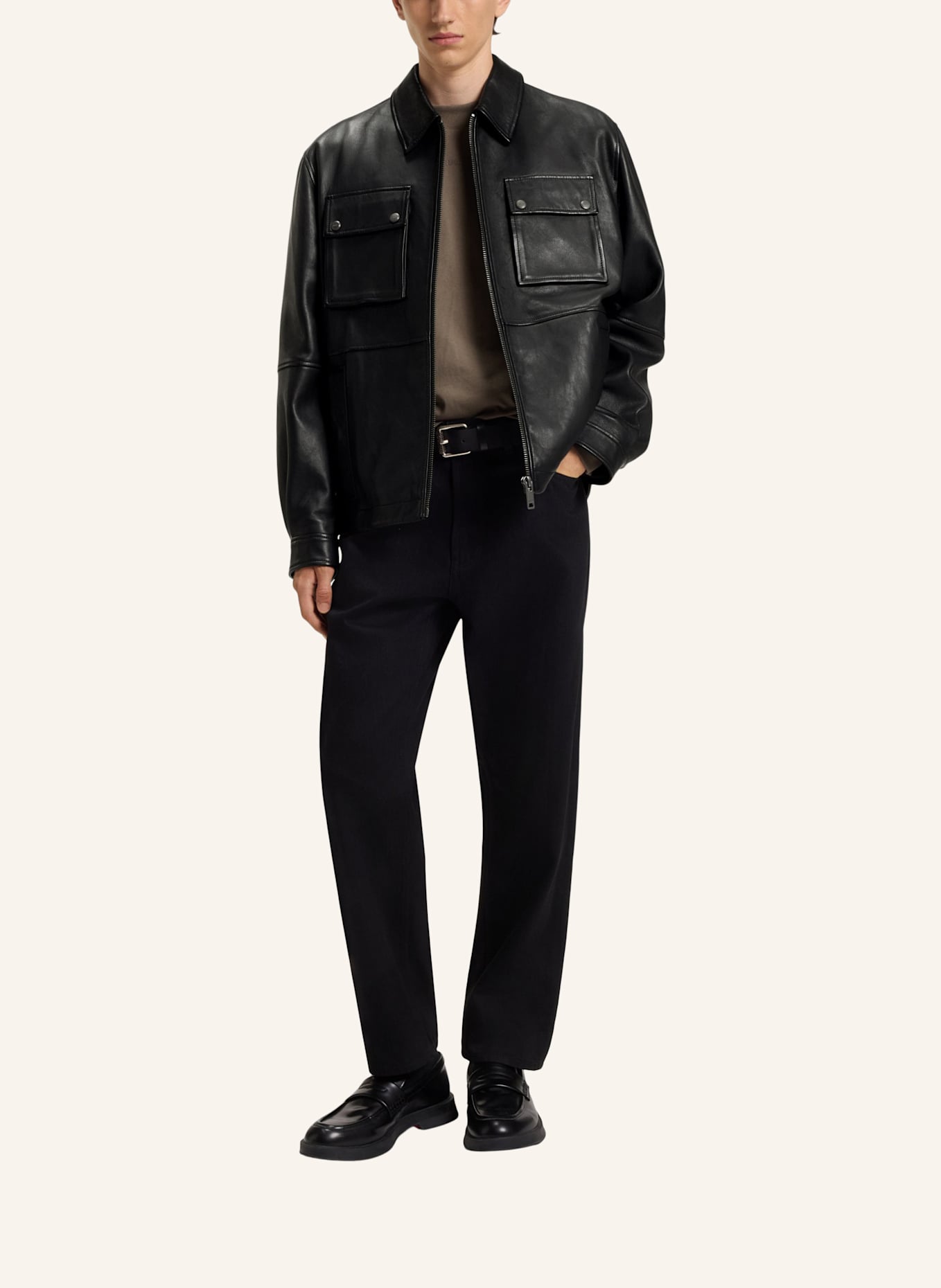 HUGO Lederjacke LEMNI Regular Fit: SCHWARZ