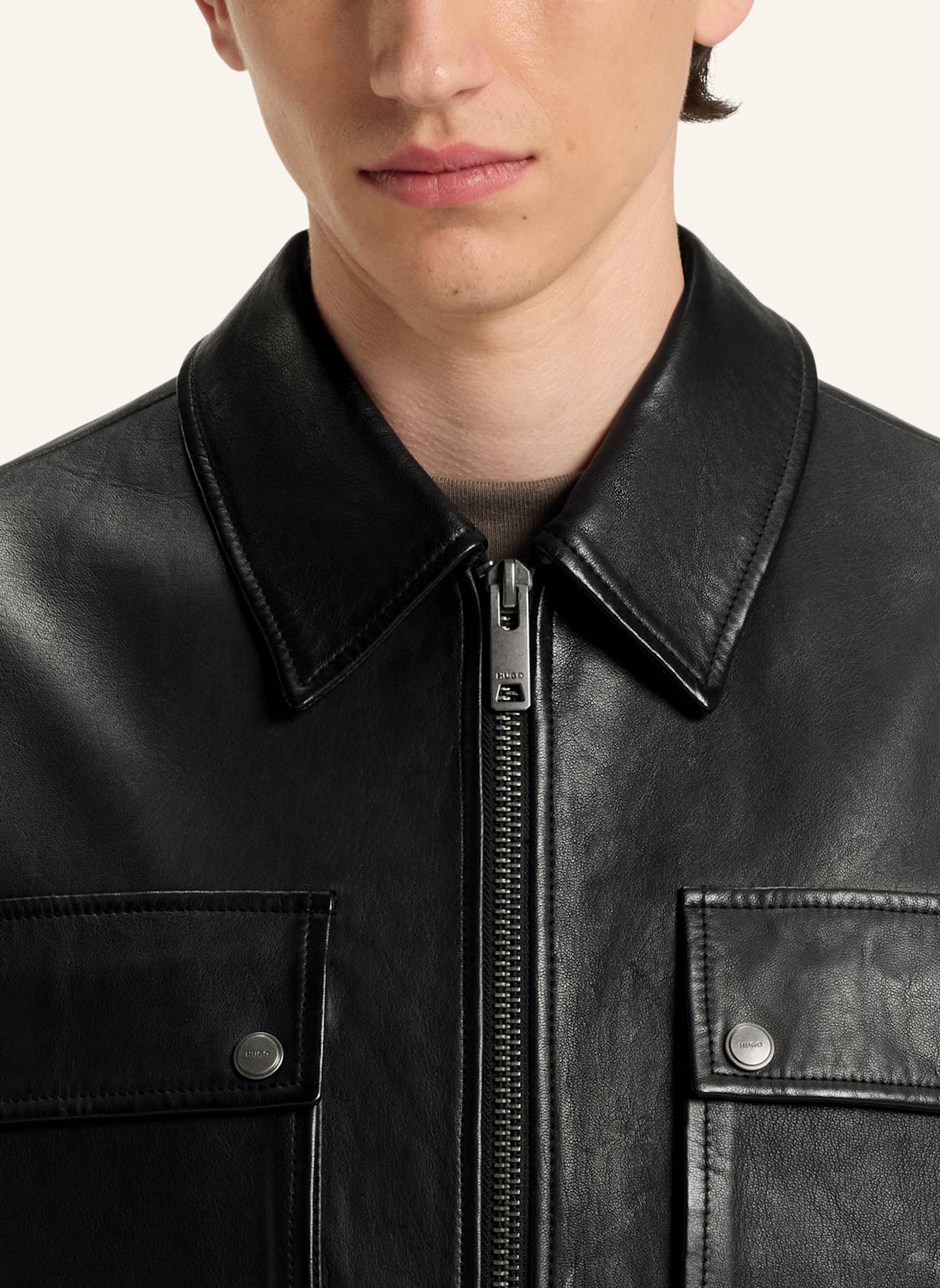 HUGO Lederjacke LEMNI Regular Fit: SCHWARZ