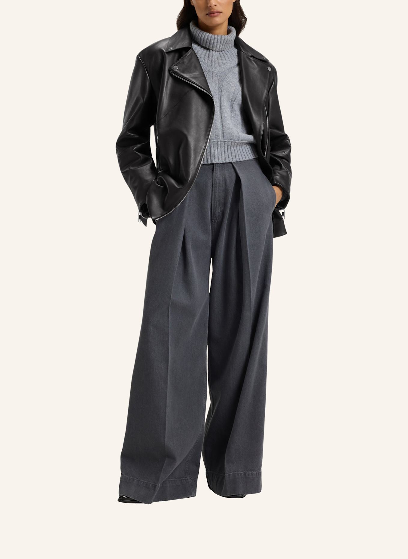 BOSS Lederjacke SARICA Relaxed Fit: SCHWARZ