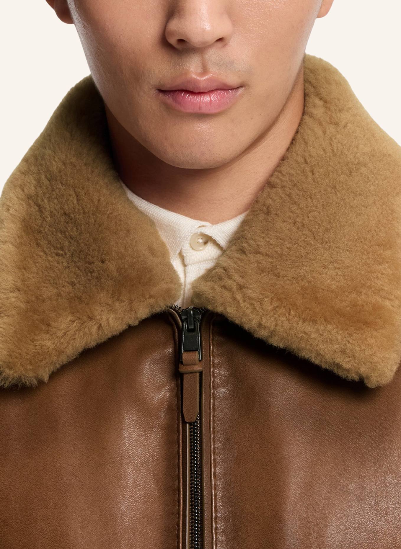 BOSS Lederjacke L-MURY Regular Fit: BRAUN