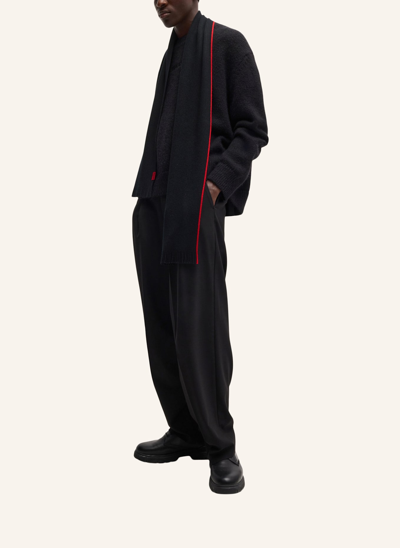 HUGO Strickschal ZASCHEL SET: SCHWARZ