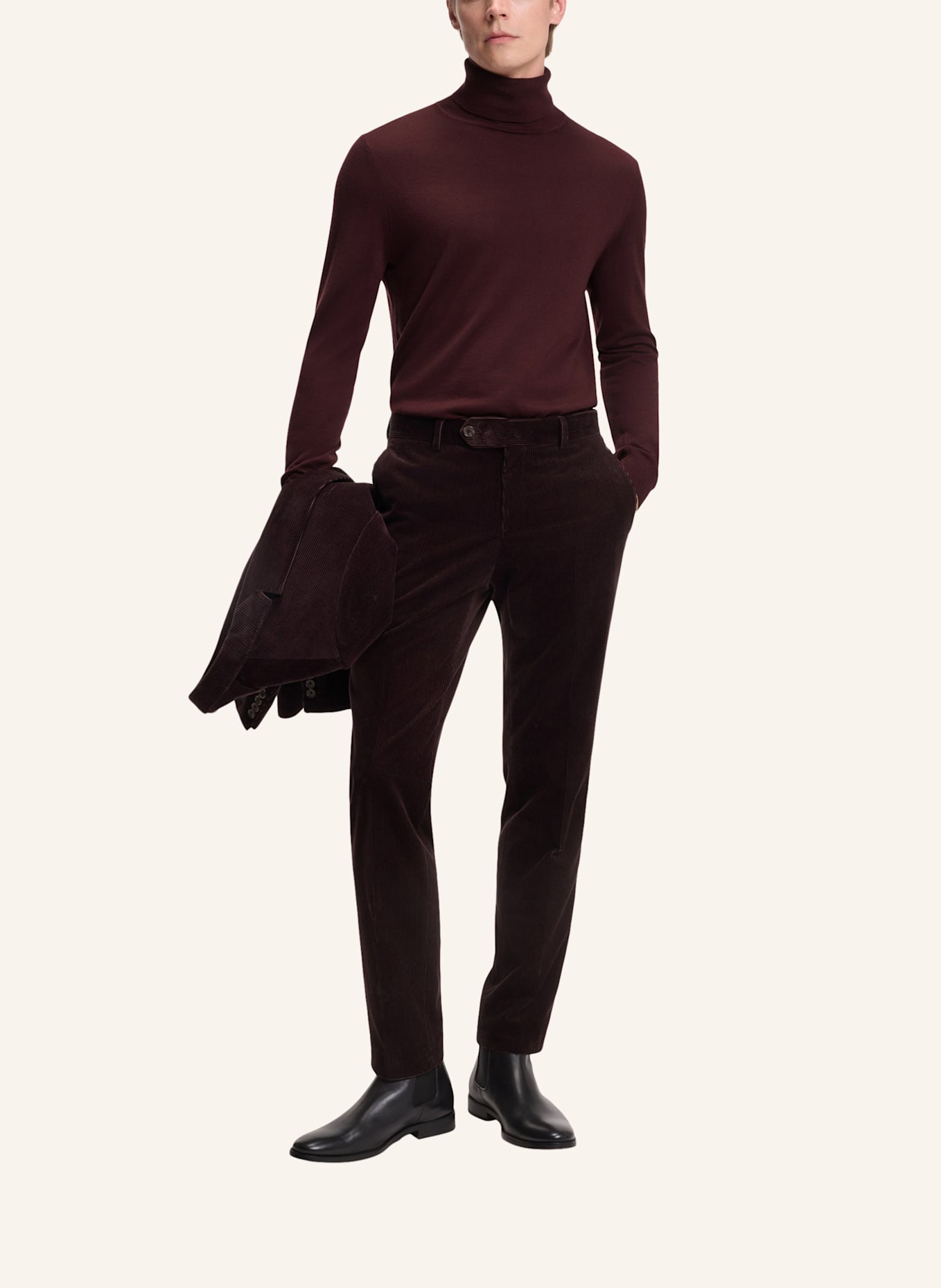 BOSS Rollkragenpullover HERNANDO aus Cashmere: DUNKELROT