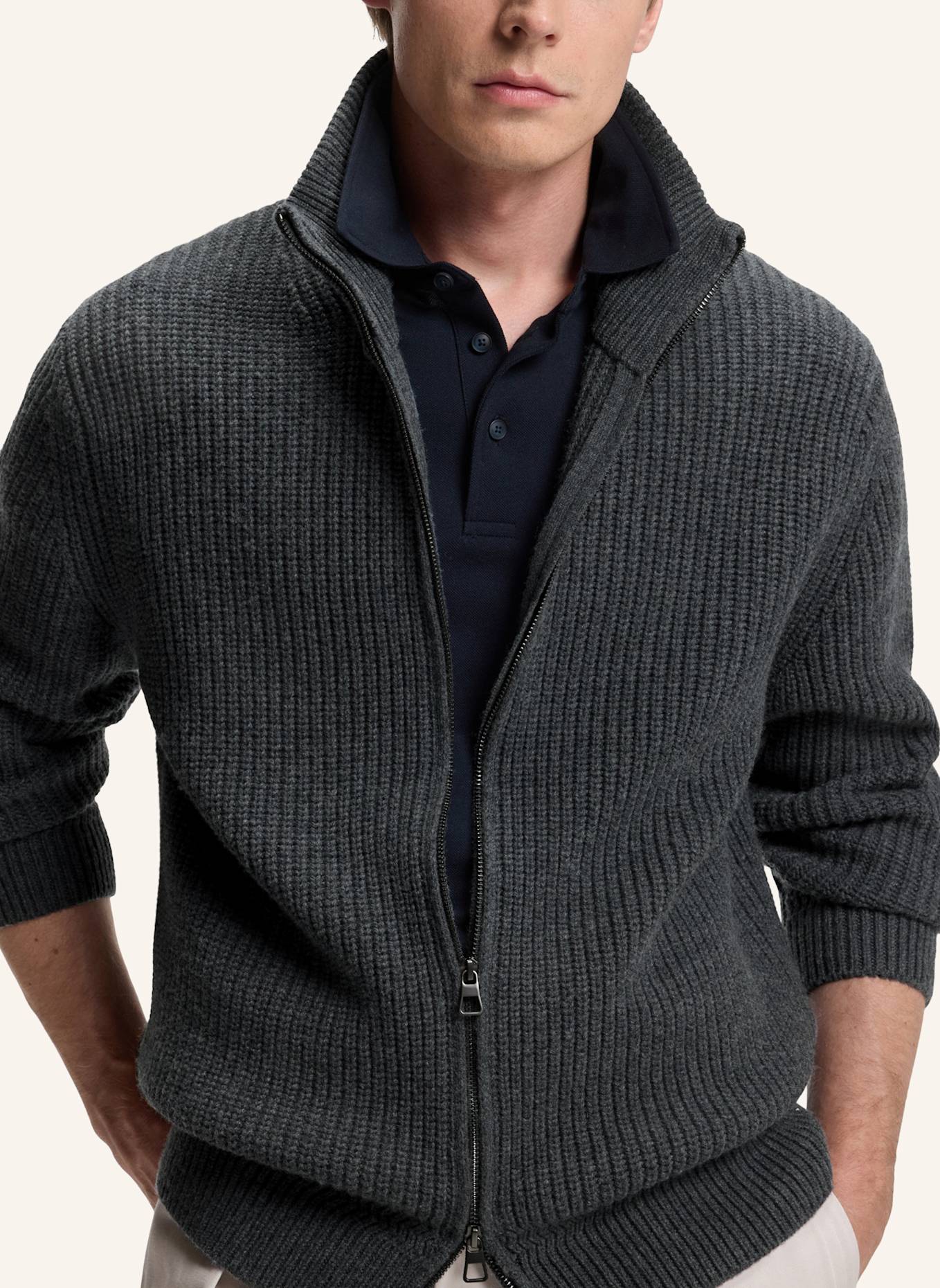 BOSS Strickjacke HILUSTRE_DB Relaxed Fit: DUNKELGRAU