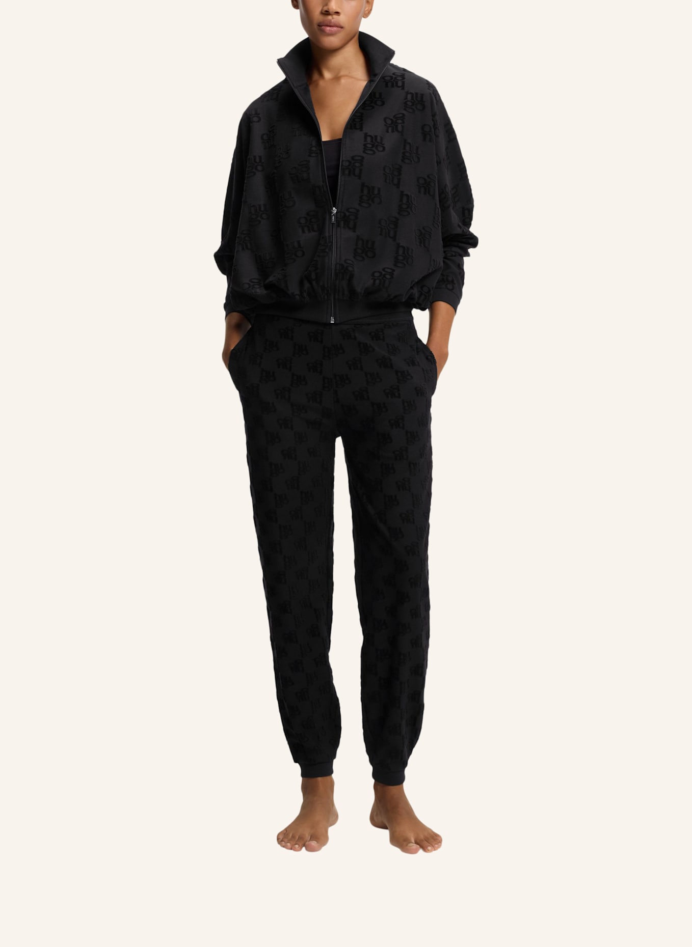 HUGO Loungewear Jacke TERRYMONOGRAM_JACKET: SCHWARZ