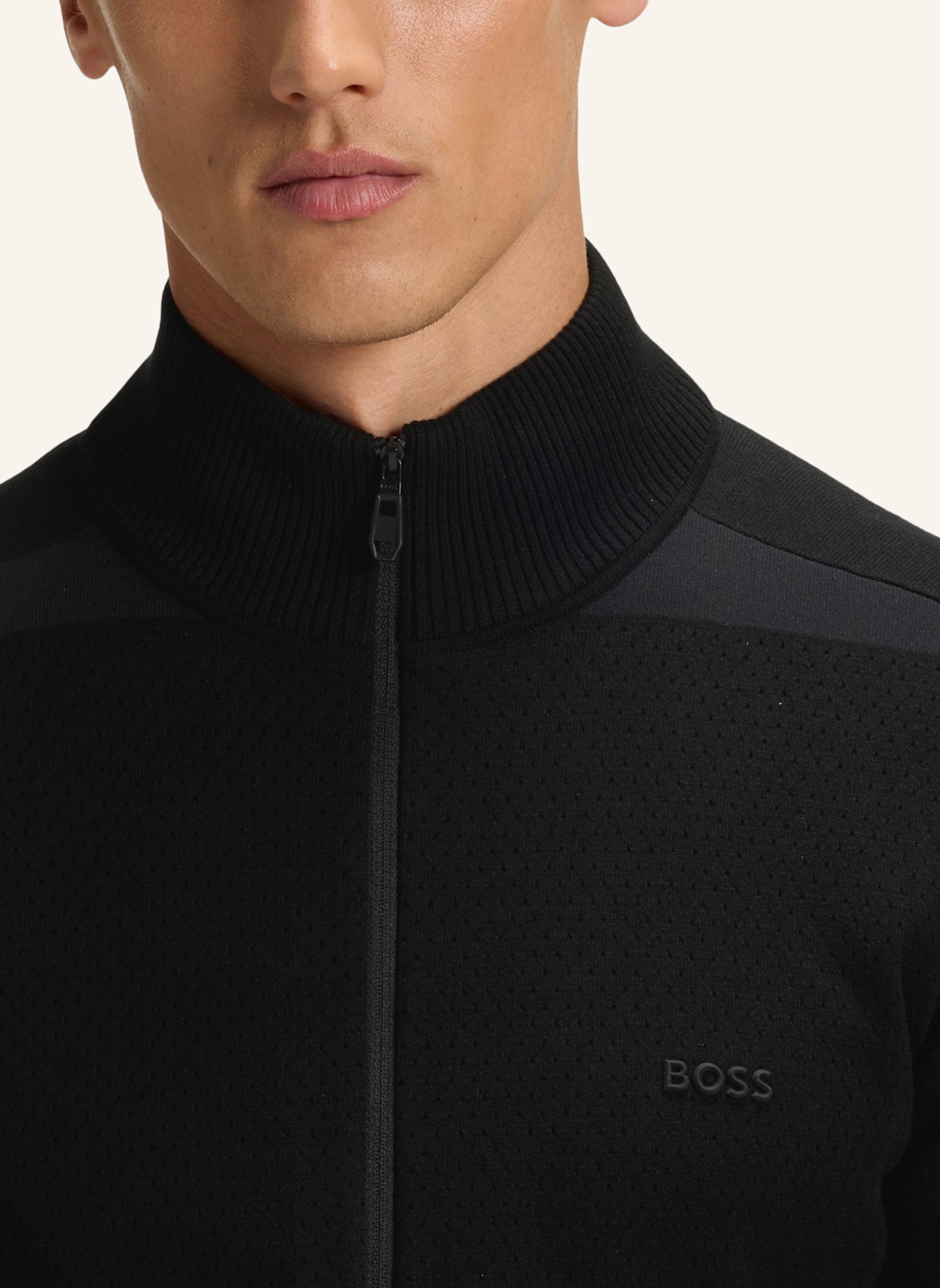 BOSS Strickjacke KN_LEAGUE FZ Regular Fit: SCHWARZ