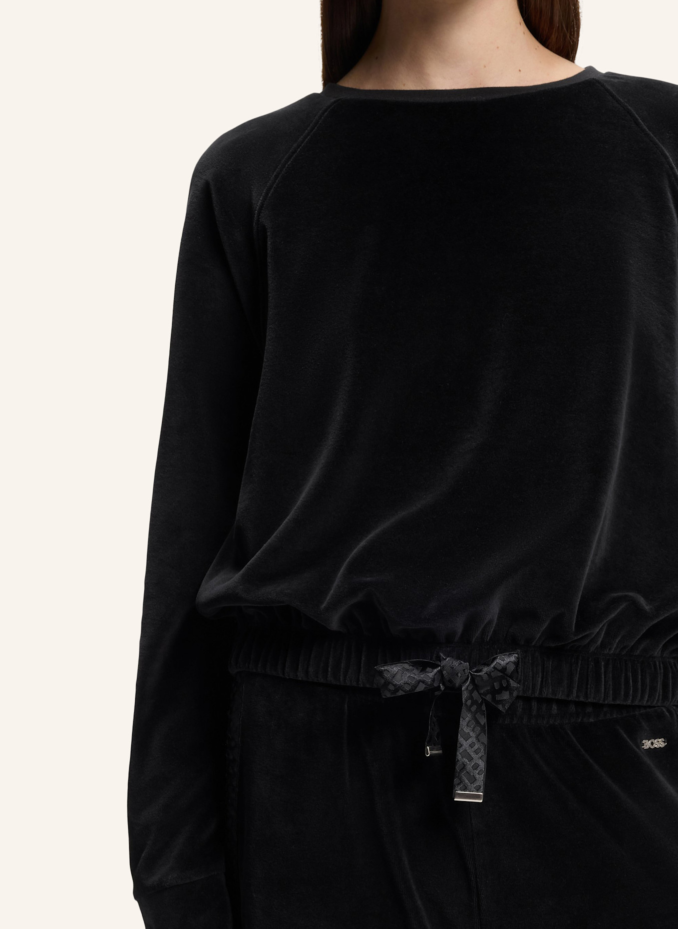 BOSS Loungewear Oberteil VELOUR_SWEATSHIRT: SCHWARZ