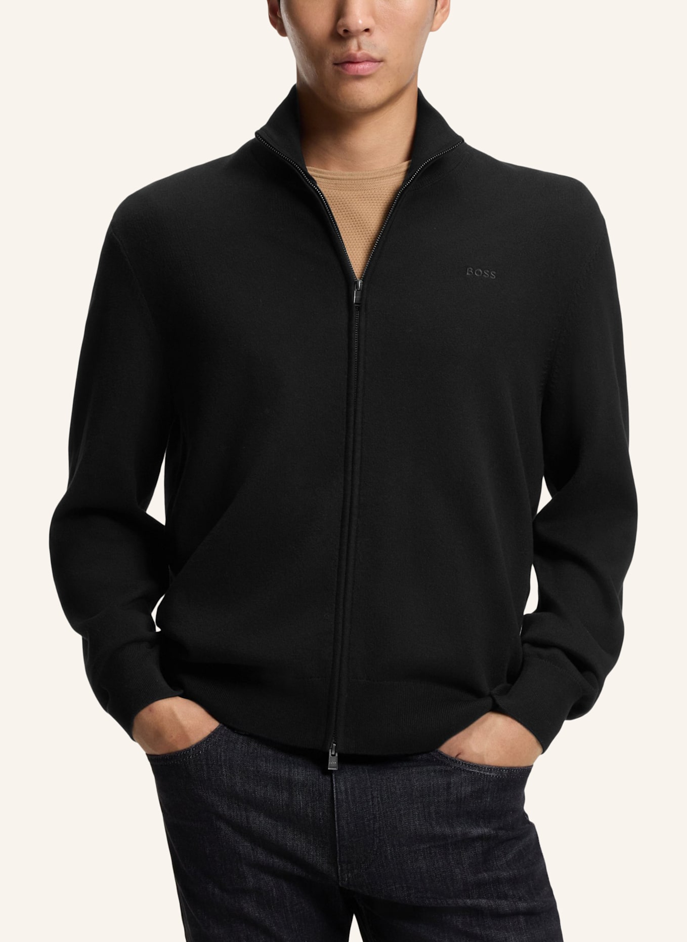 BOSS Strickjacke UPALANO-L Regular Fit: SCHWARZ