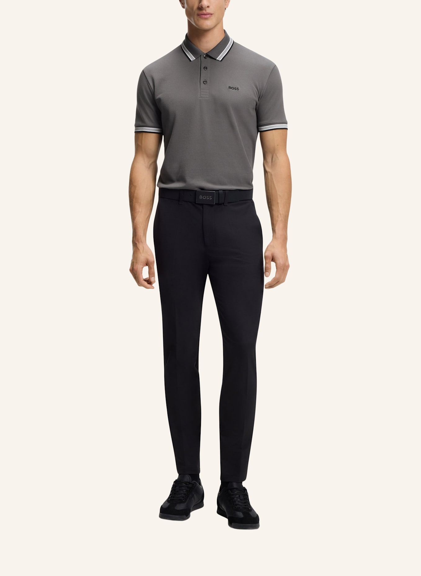 BOSS Piqué-Poloshirt PADDY CURVED Regular Fit: GRAU