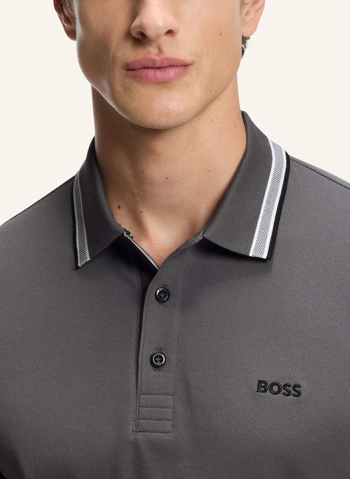BOSS Piqué-Poloshirt PADDY CURVED Regular Fit: GRAU