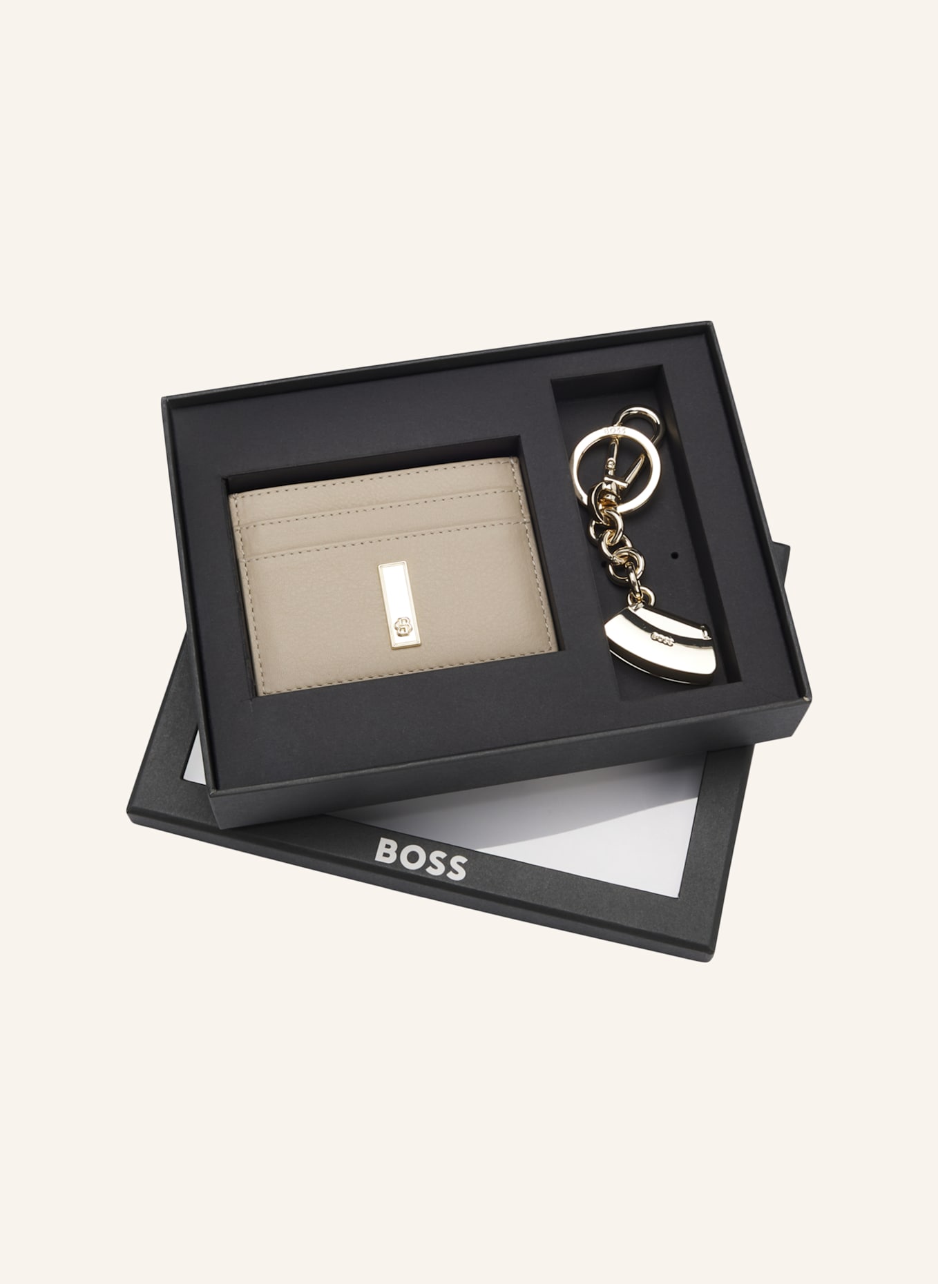 BOSS Kleine Leder-Geschenkset ARIELL KRING C CASE: BEIGE