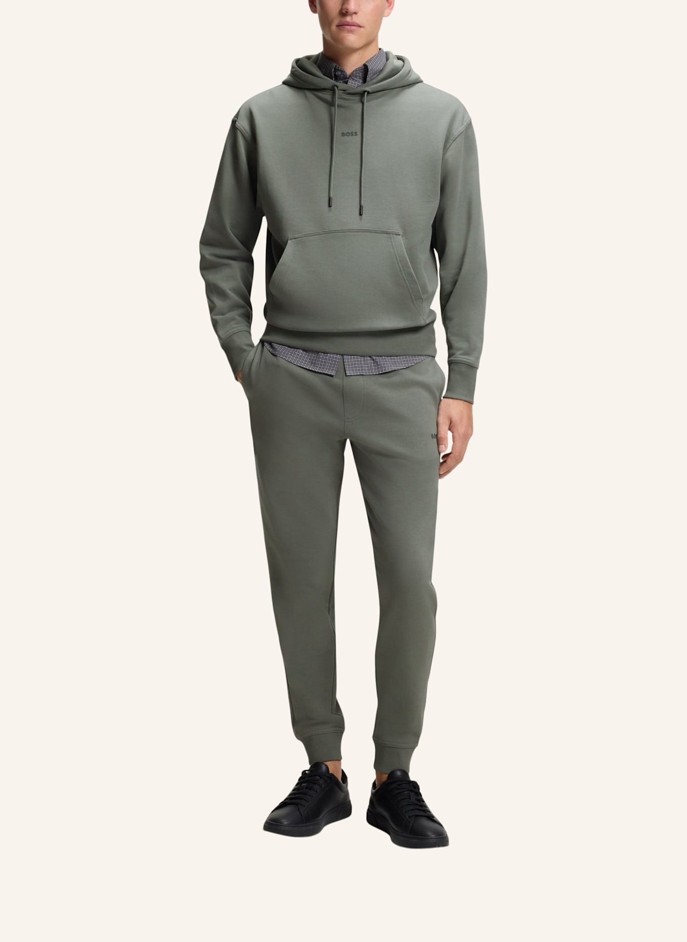BOSS Sweatshirt TRACKSUITWESMALLHOOD Regular Fit: GRAU