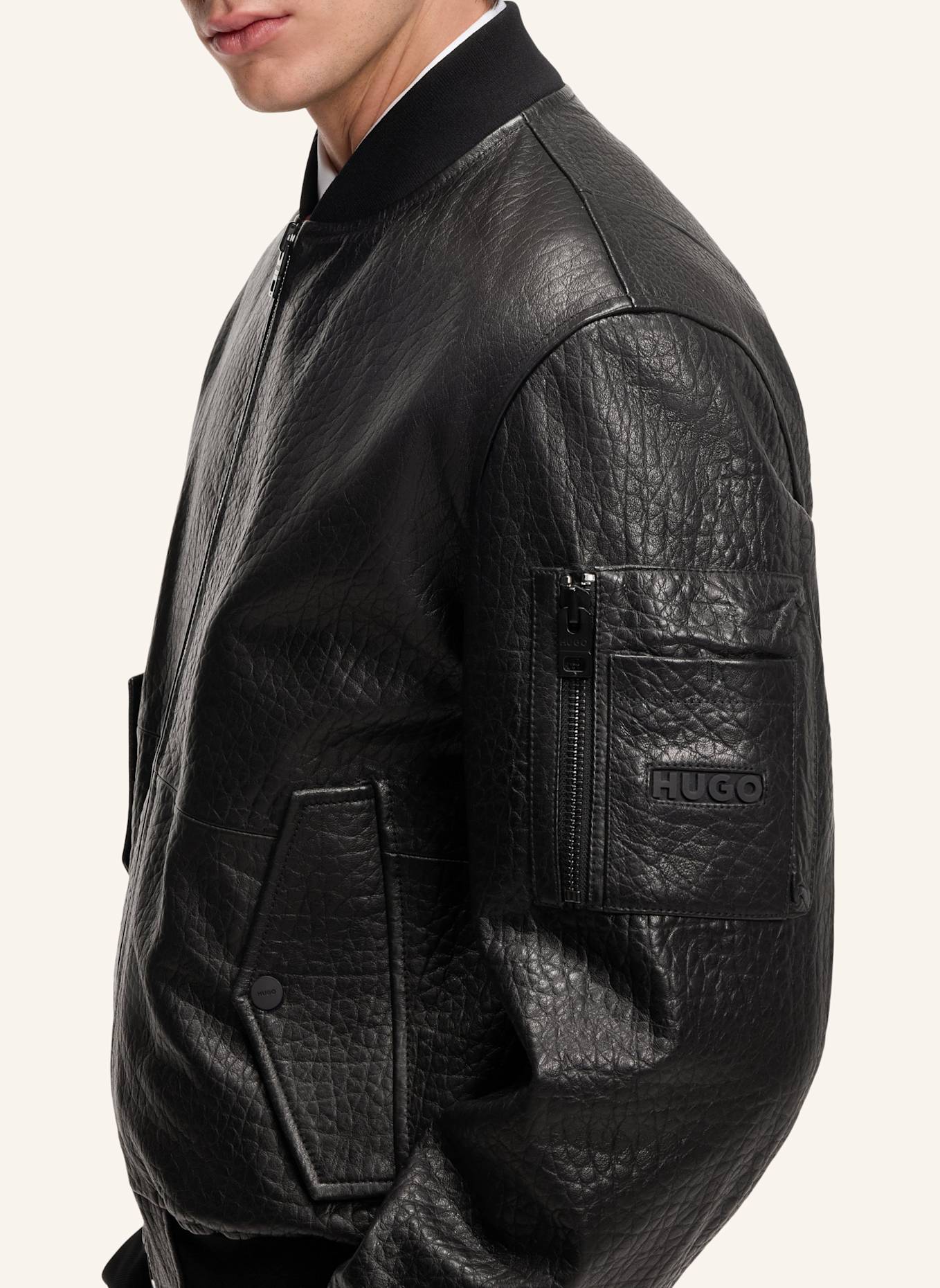 HUGO Lederjacke LUDE Regular Fit: SCHWARZ