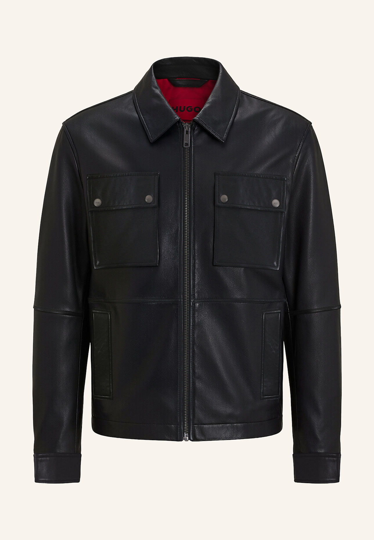 HUGO Lederjacke LEMNI Regular Fit: SCHWARZ