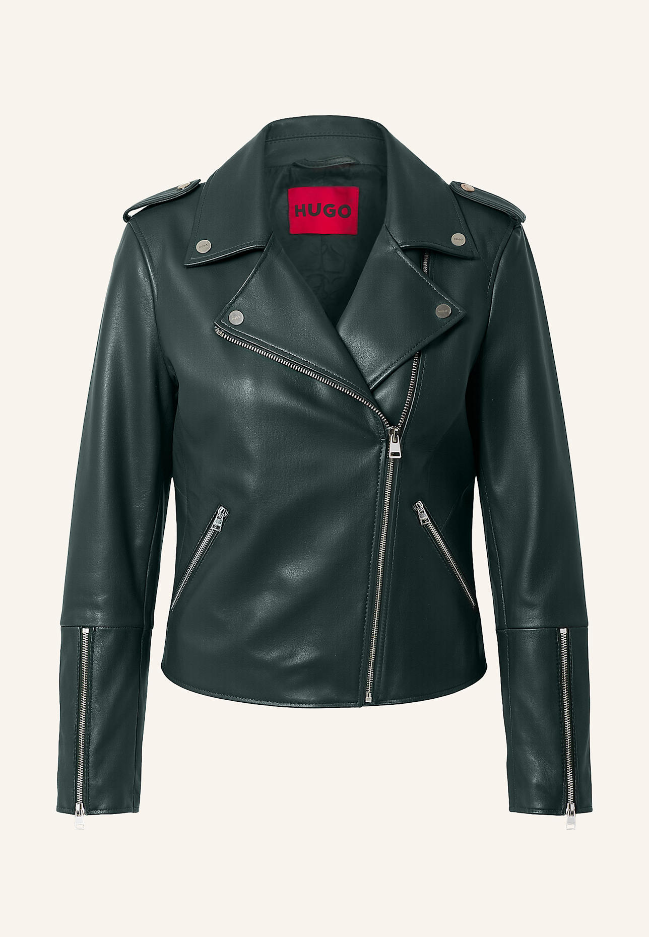 HUGO Lederjacke LUJANA Regular Fit: DUNKELGRÜN