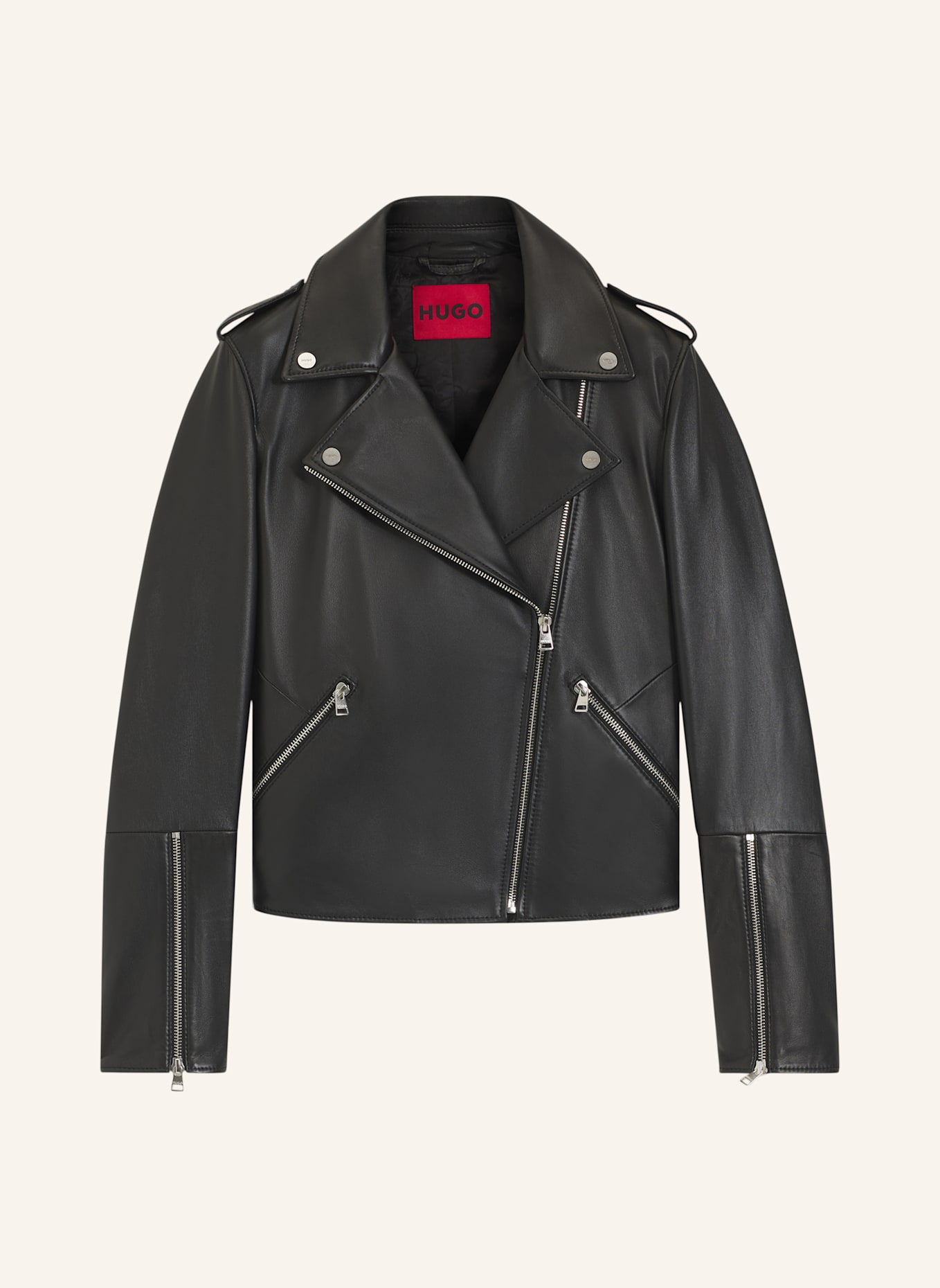 HUGO Lederjacke LUJANA Regular Fit: SCHWARZ