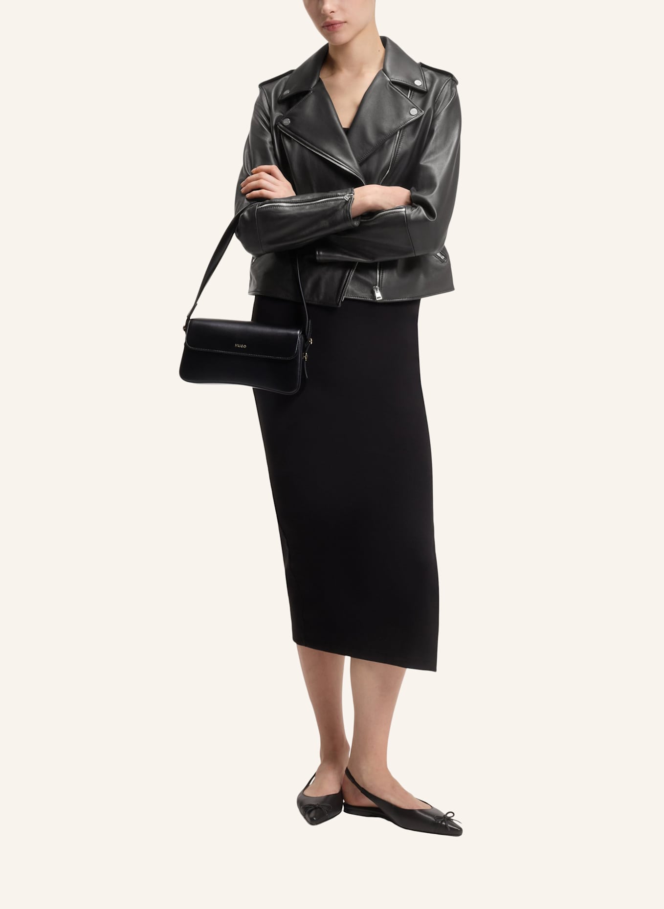 HUGO Lederjacke LUJANA Regular Fit: SCHWARZ