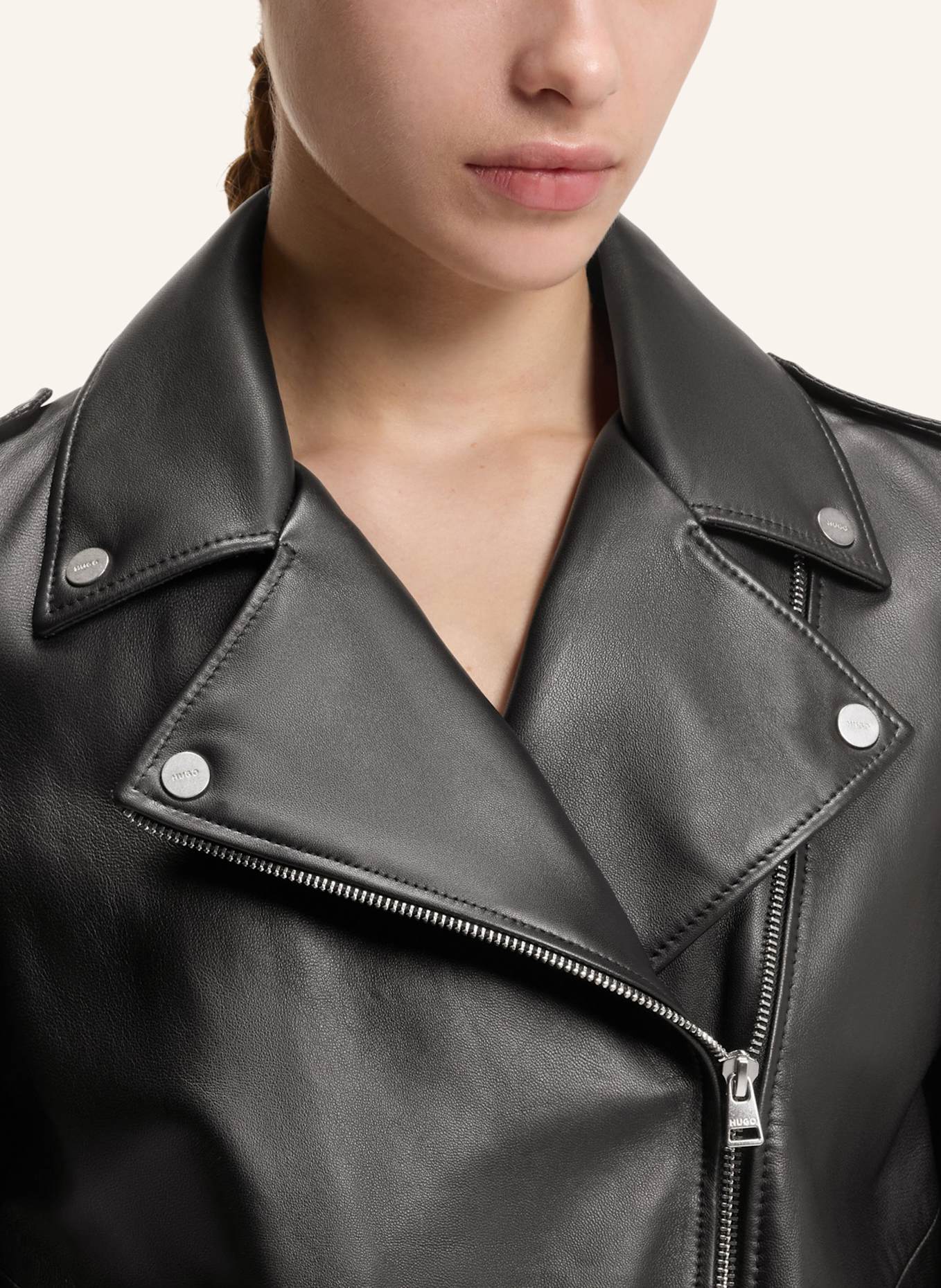 HUGO Lederjacke LUJANA Regular Fit: SCHWARZ