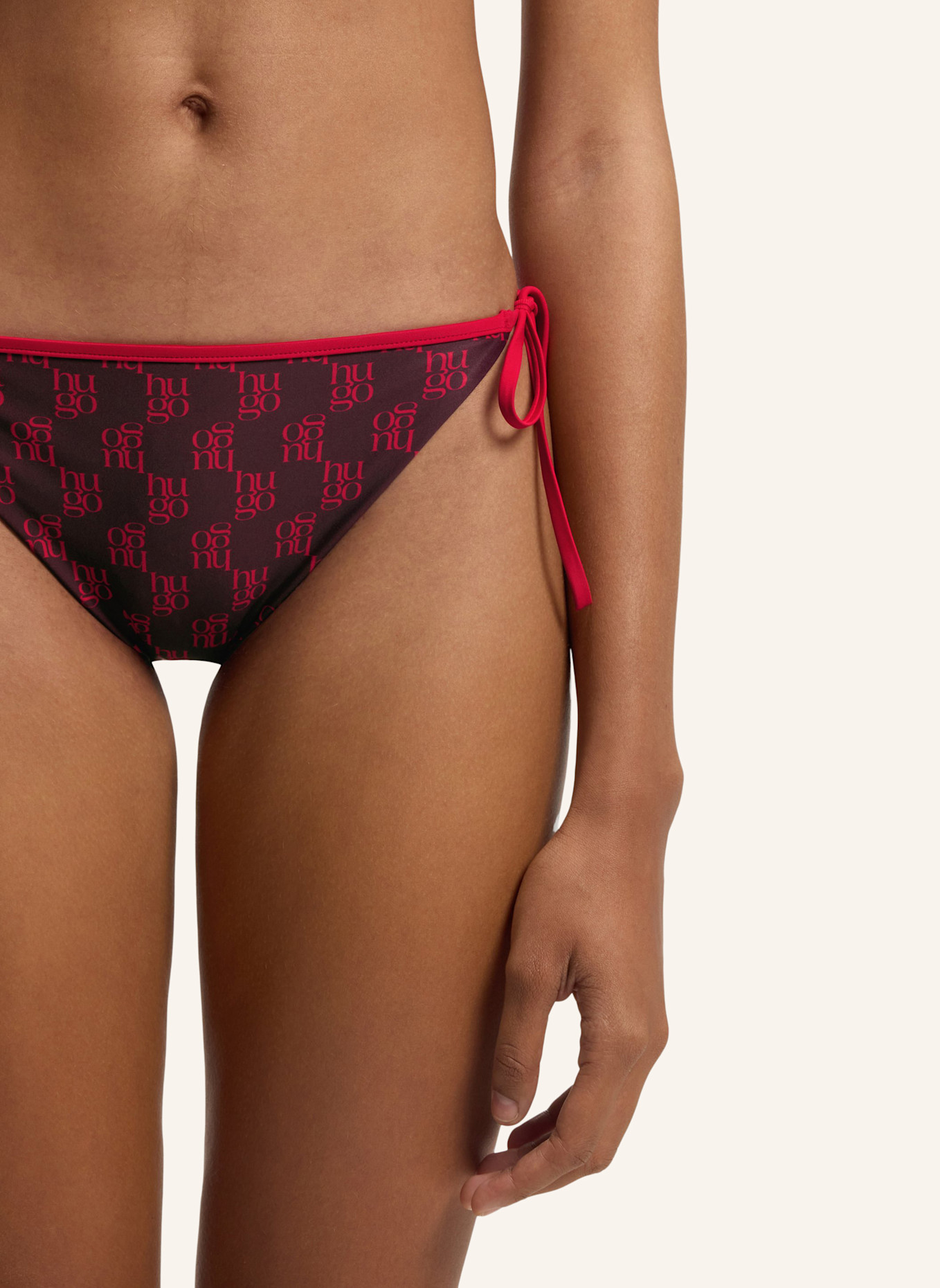 HUGO Bikini-Unterteil MONOGRAM SIDE TIE Regular Fit: DUNKELROT