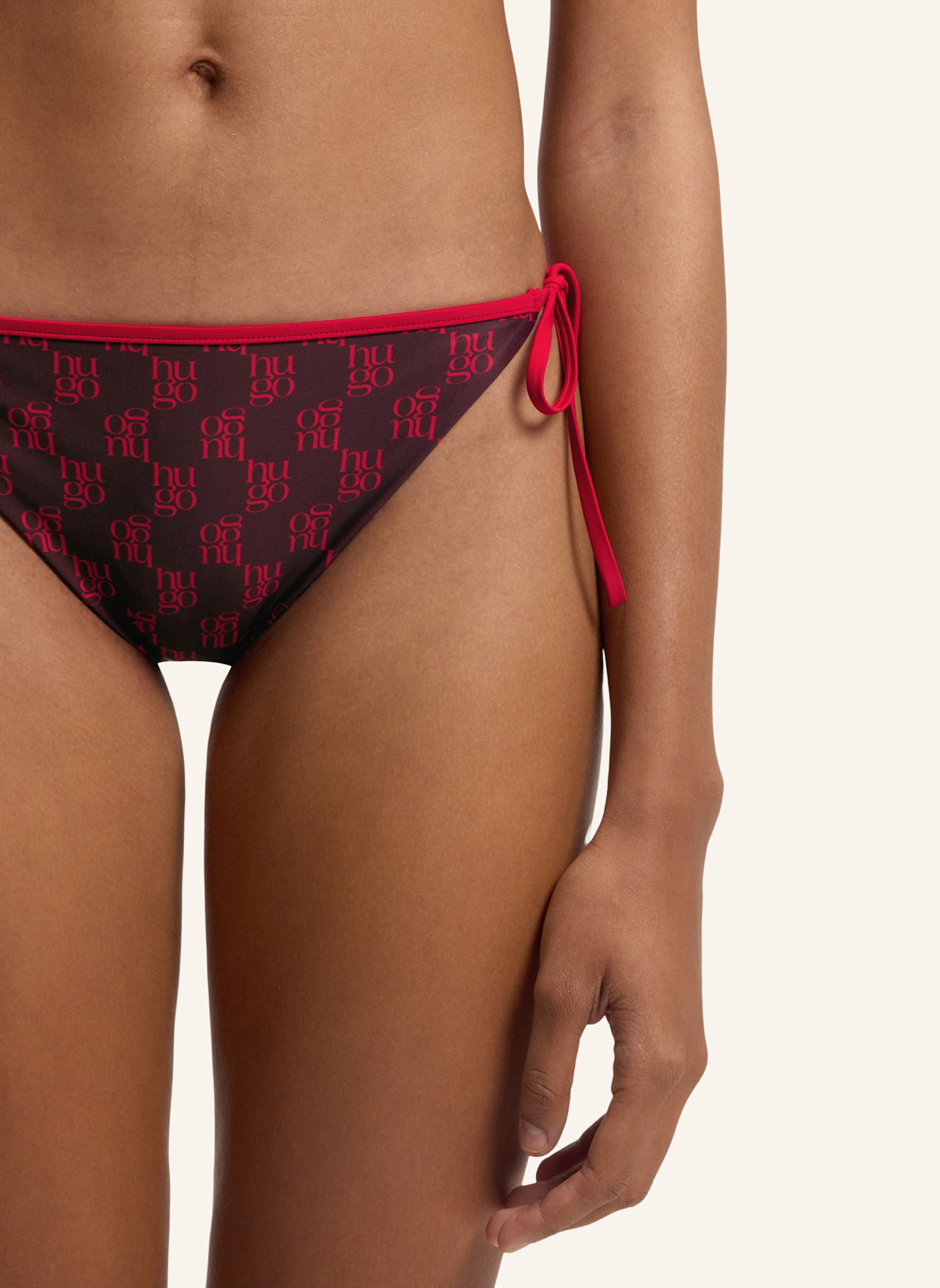 HUGO Bikini-Unterteil MONOGRAM SIDE TIE Regular Fit: DUNKELROT