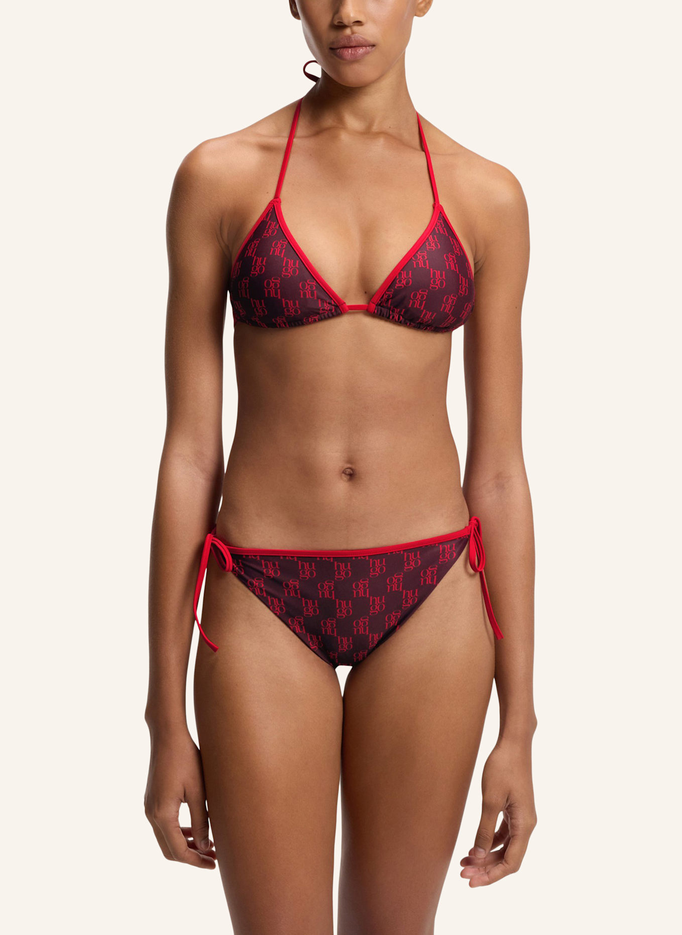 HUGO Bikini-Unterteil MONOGRAM SIDE TIE Regular Fit: DUNKELROT