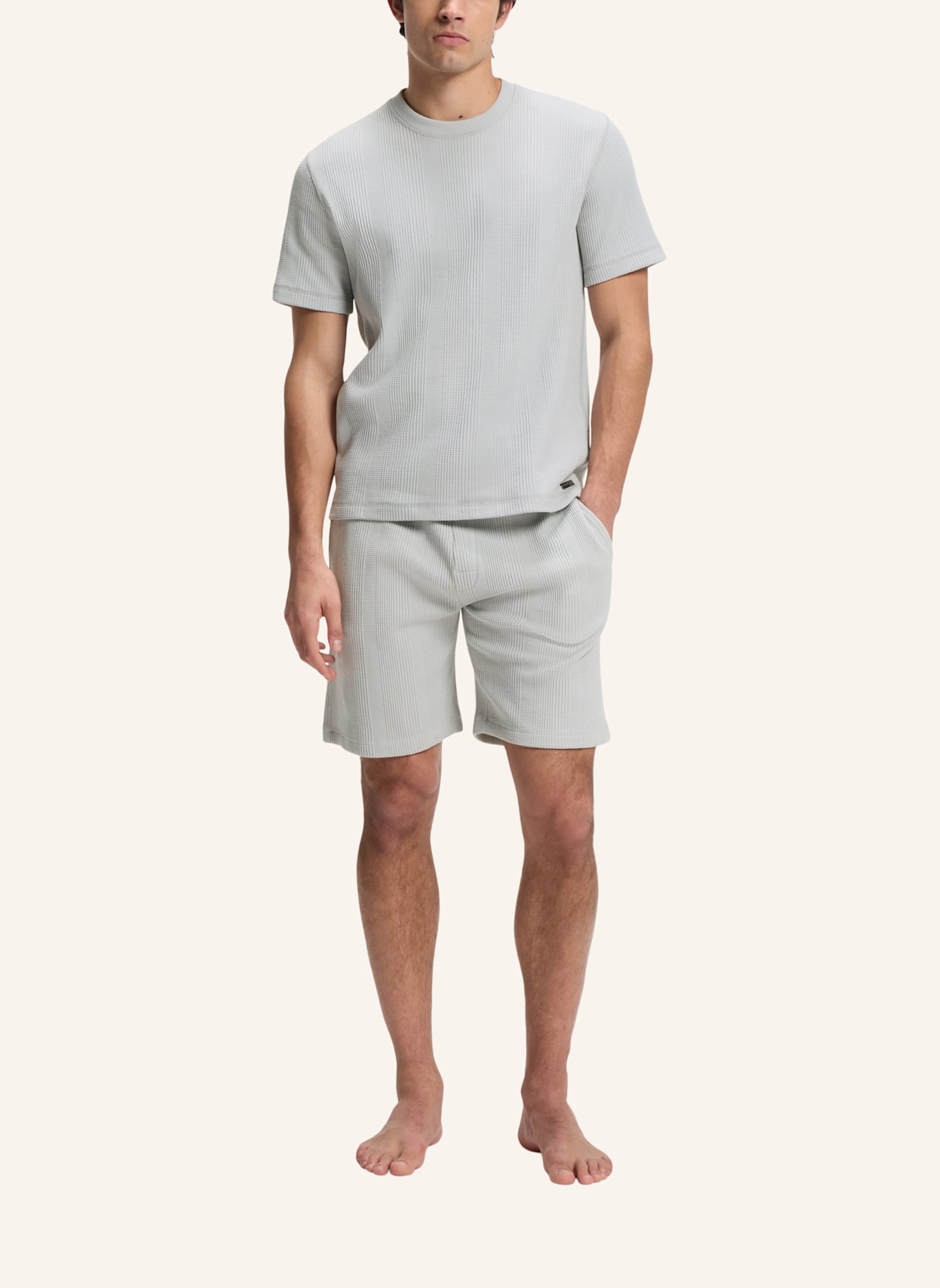 BOSS Loungewear Oberteil STRUCTURE T-SHIRT Regular Fit: HELLGRAU