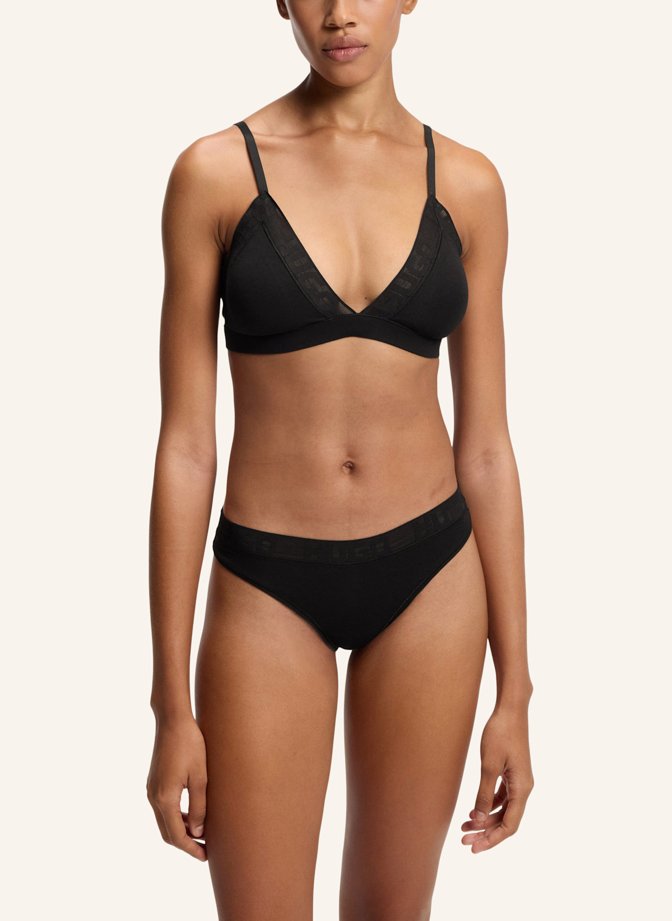 HUGO Slip MESH LOGO THONG: SCHWARZ