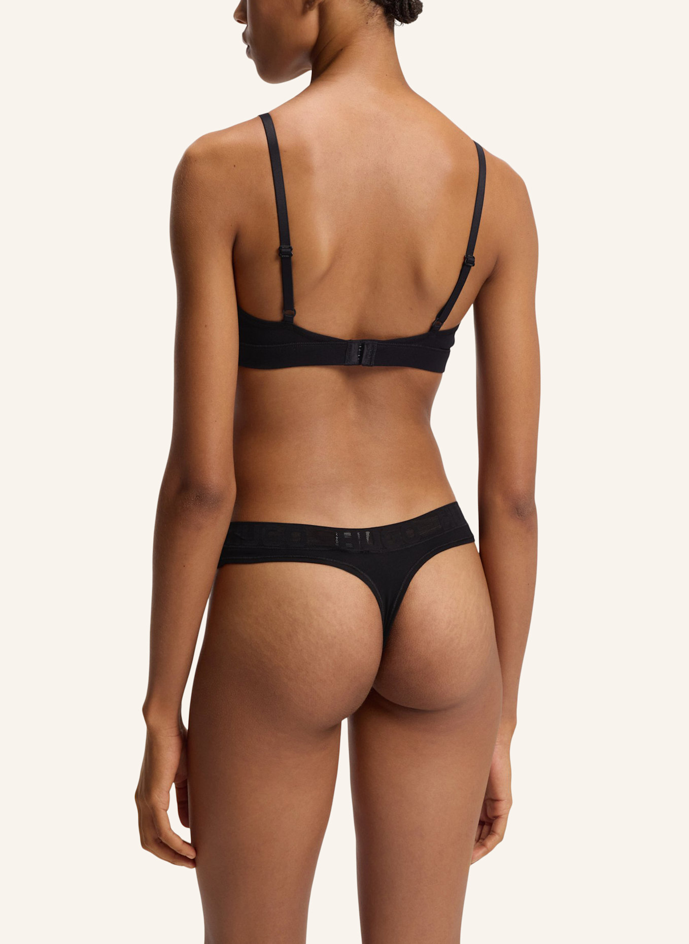 HUGO Slip MESH LOGO THONG: SCHWARZ