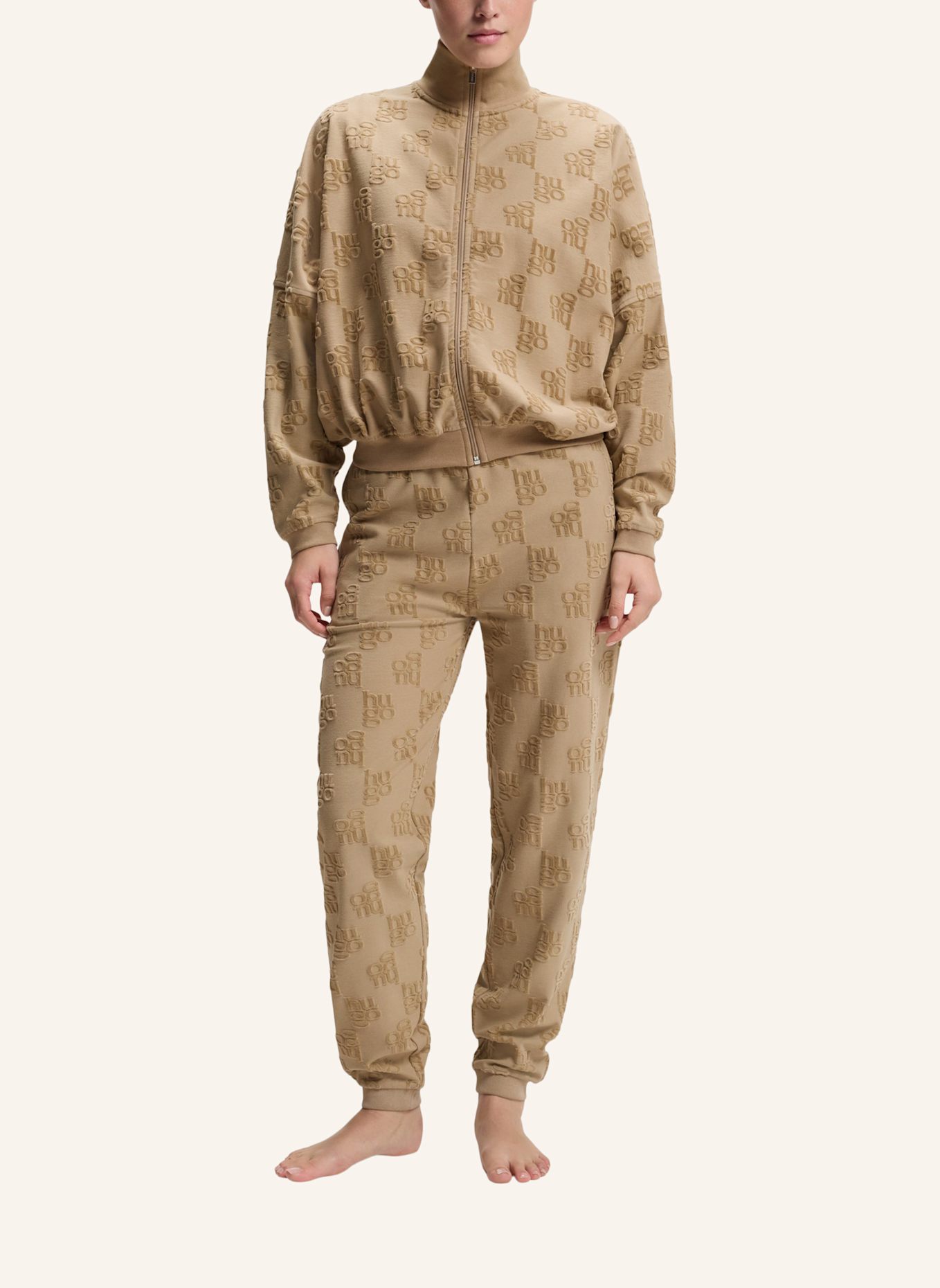 HUGO Loungewear Jacke TERRYMONOGRAM_JACKET: HELLBRAUN