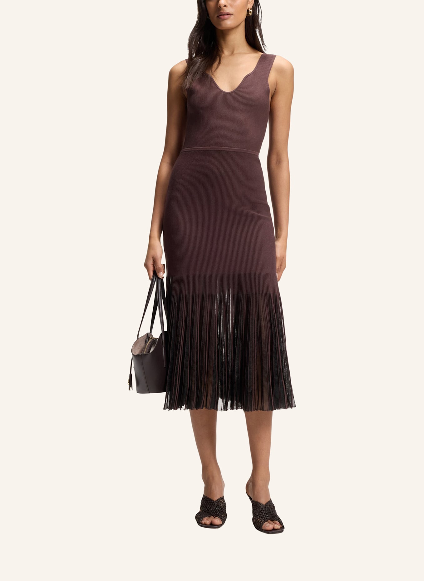 BOSS Gestricktes Kleid FLOE: DUNKELBRAUN